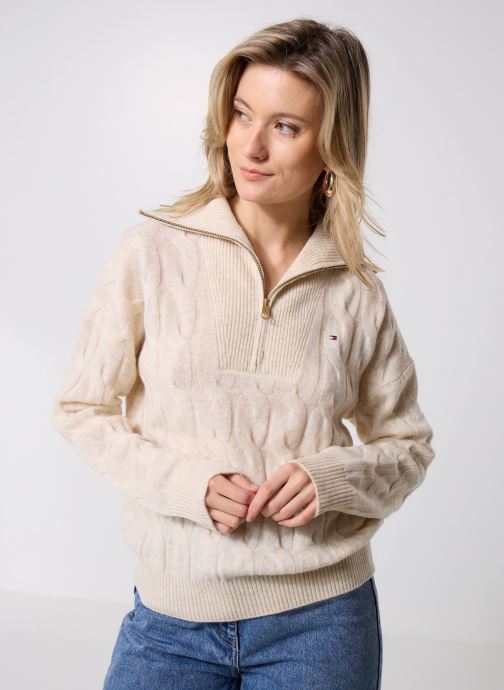 Tommy Hilfiger Pulls Soft Wool Cable 1/2 WW0WW46425 femme blanc