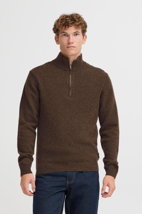 Casual Friday Pulls Cfkarl Halfzip Lambswool Knit homme marron