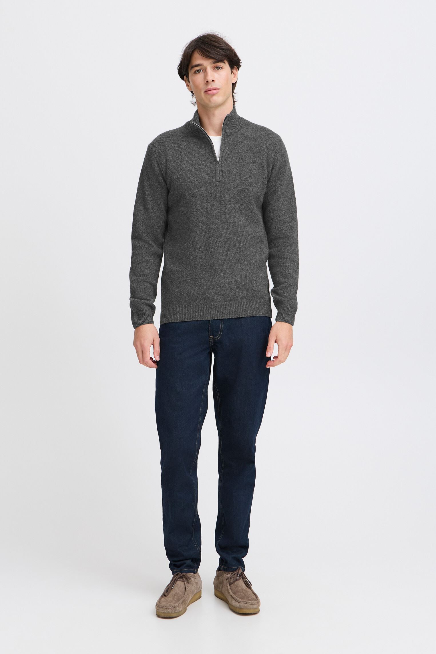 Pulls Cfkarl Halfzip Lambswool Knit homme gris Casual Friday Pulls Cfkarl Halfzip Lambswool Knit homme gris PEWTER MIX