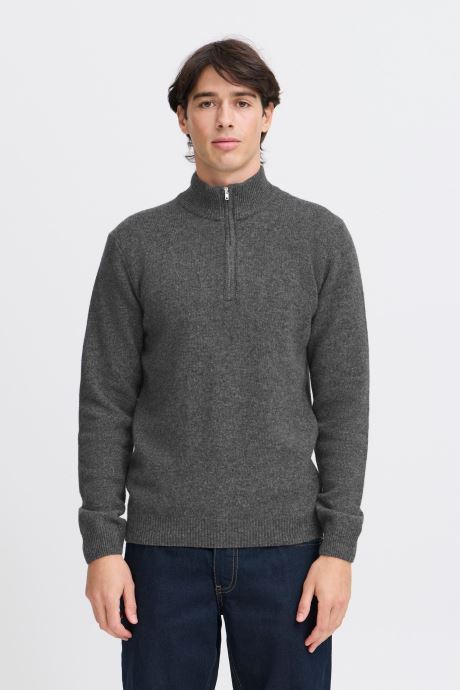 Casual Friday Pulls Cfkarl Halfzip Lambswool Knit homme gris