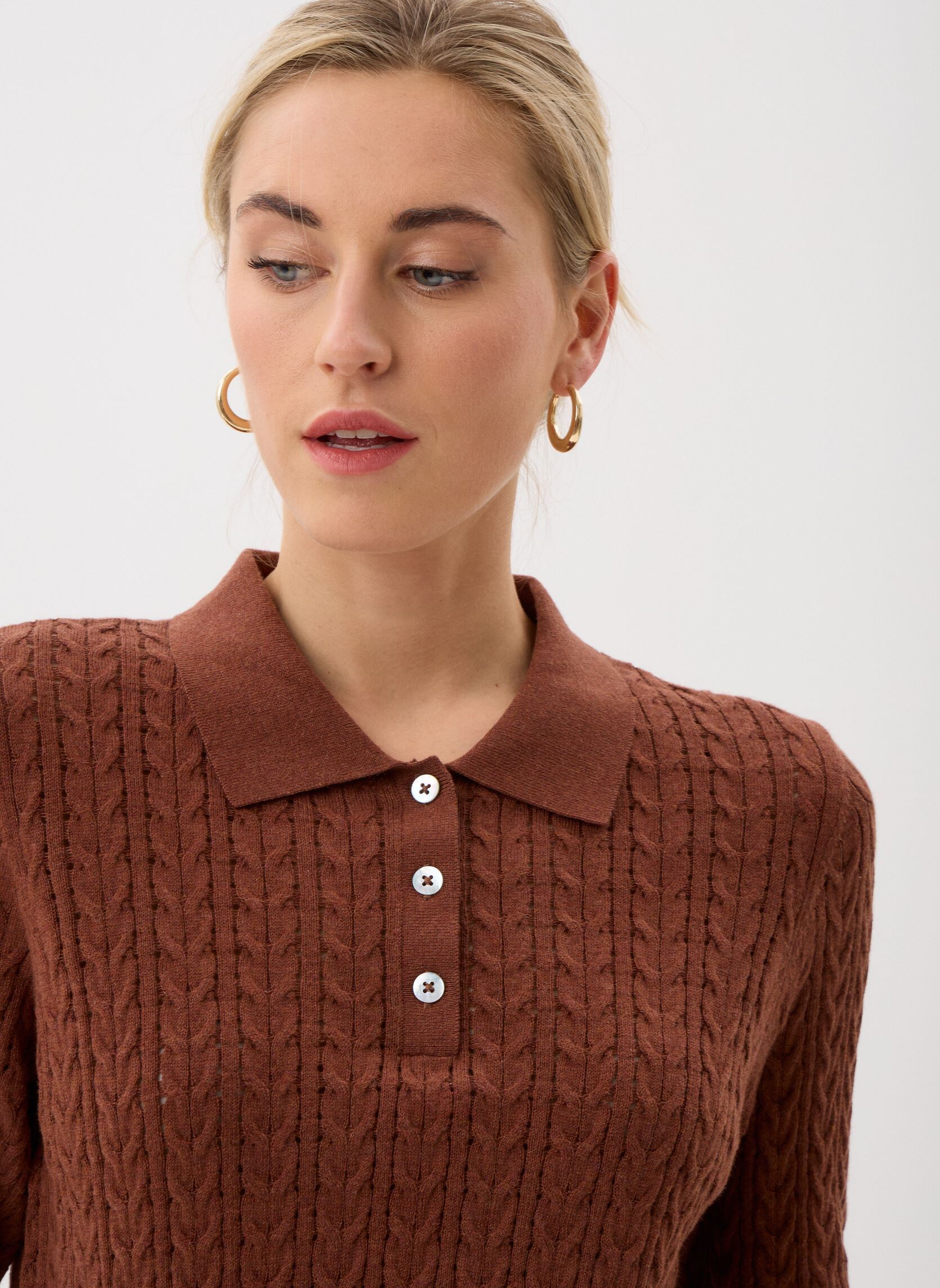 Truien POLO-TEXTURE dames bruin Georgia Rose Truien POLO-TEXTURE dames bruin CAPUCCINO