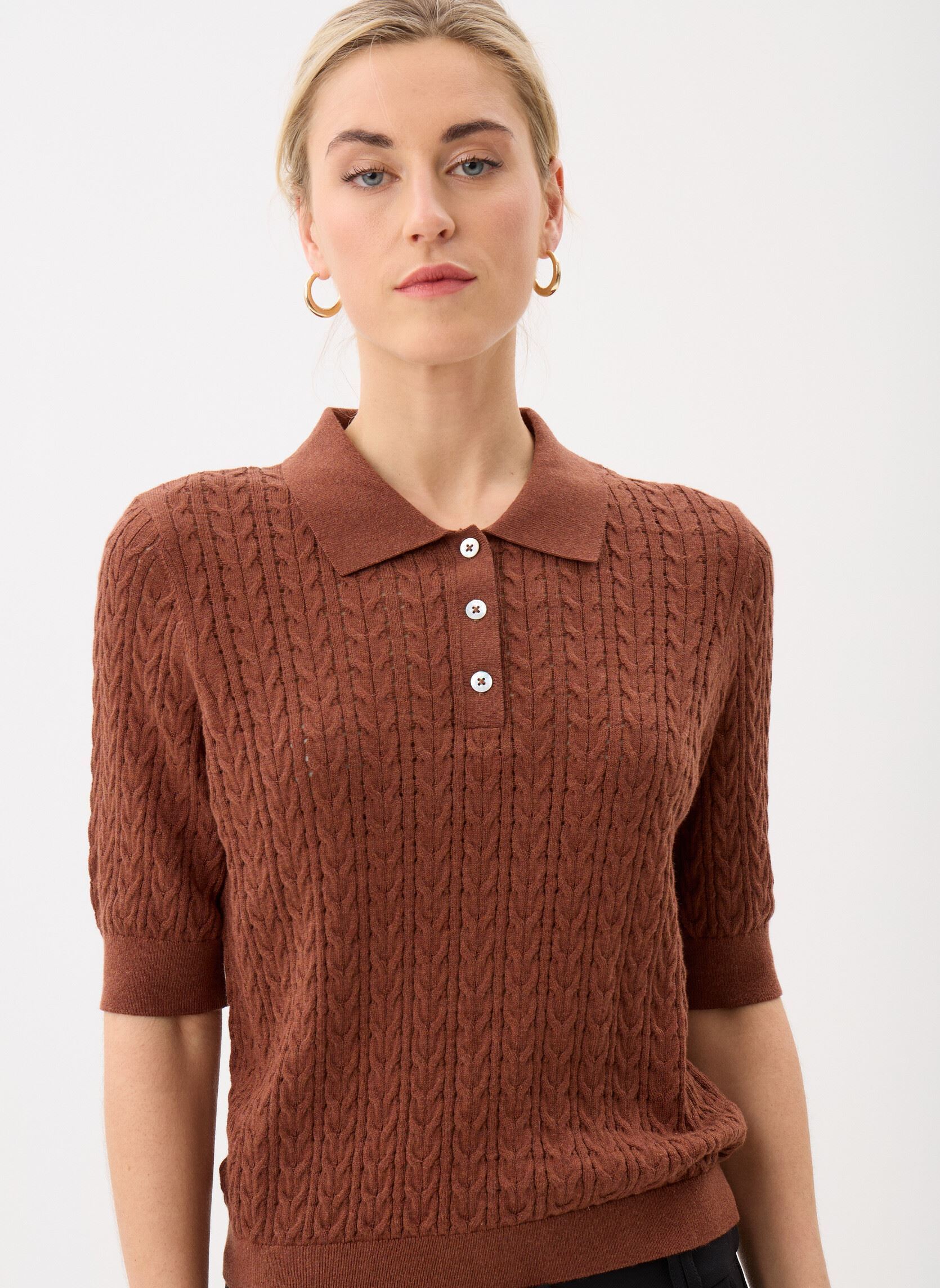 Truien POLO-TEXTURE dames bruin Georgia Rose Truien POLO-TEXTURE dames bruin CAPUCCINO