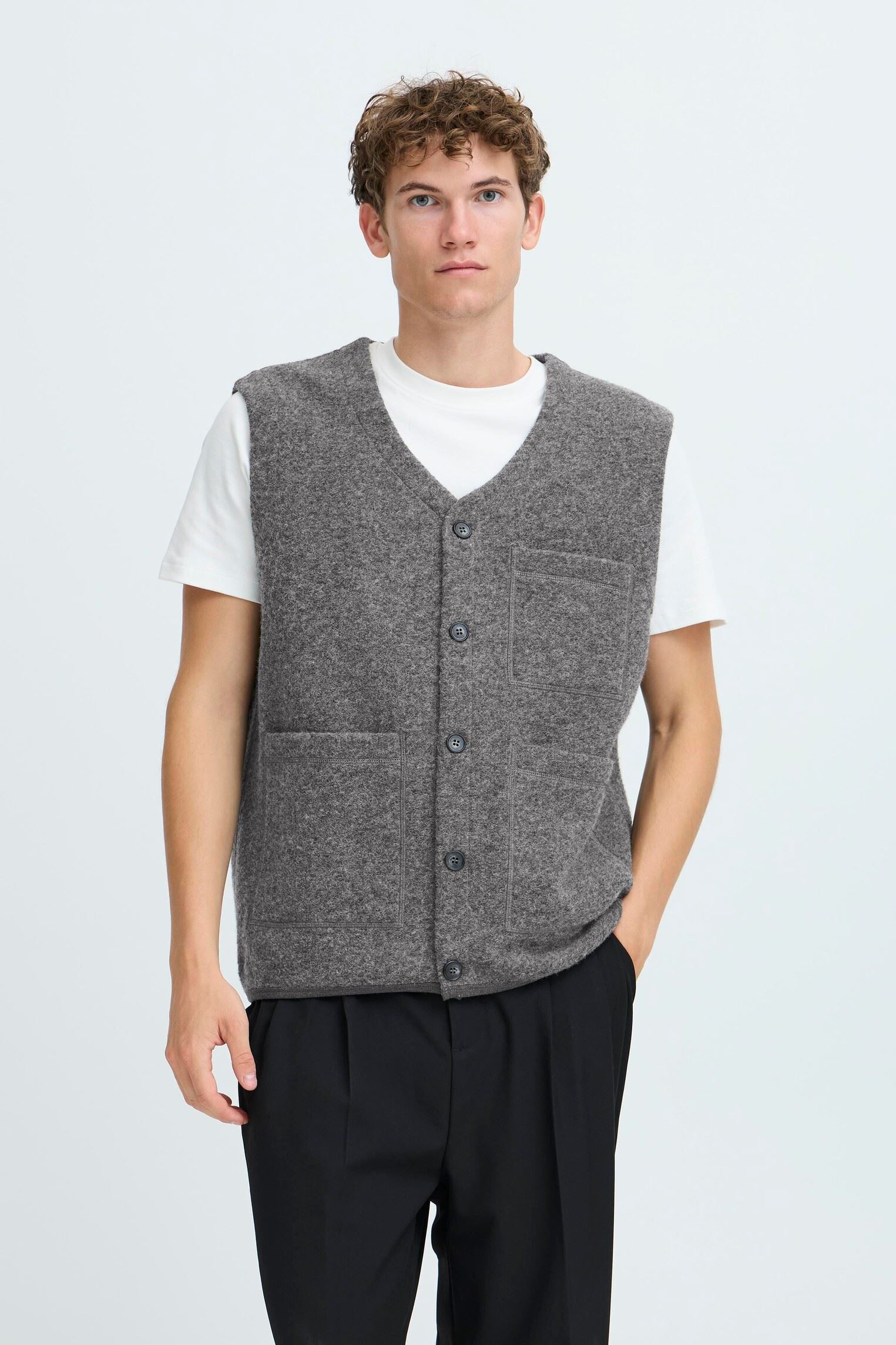 Vesten Cfraf 0218 Wool Fleece Gillet heren grijs Casual Friday Vesten Cfraf 0218 Wool Fleece Gillet heren grijs MID GREY MELANGE