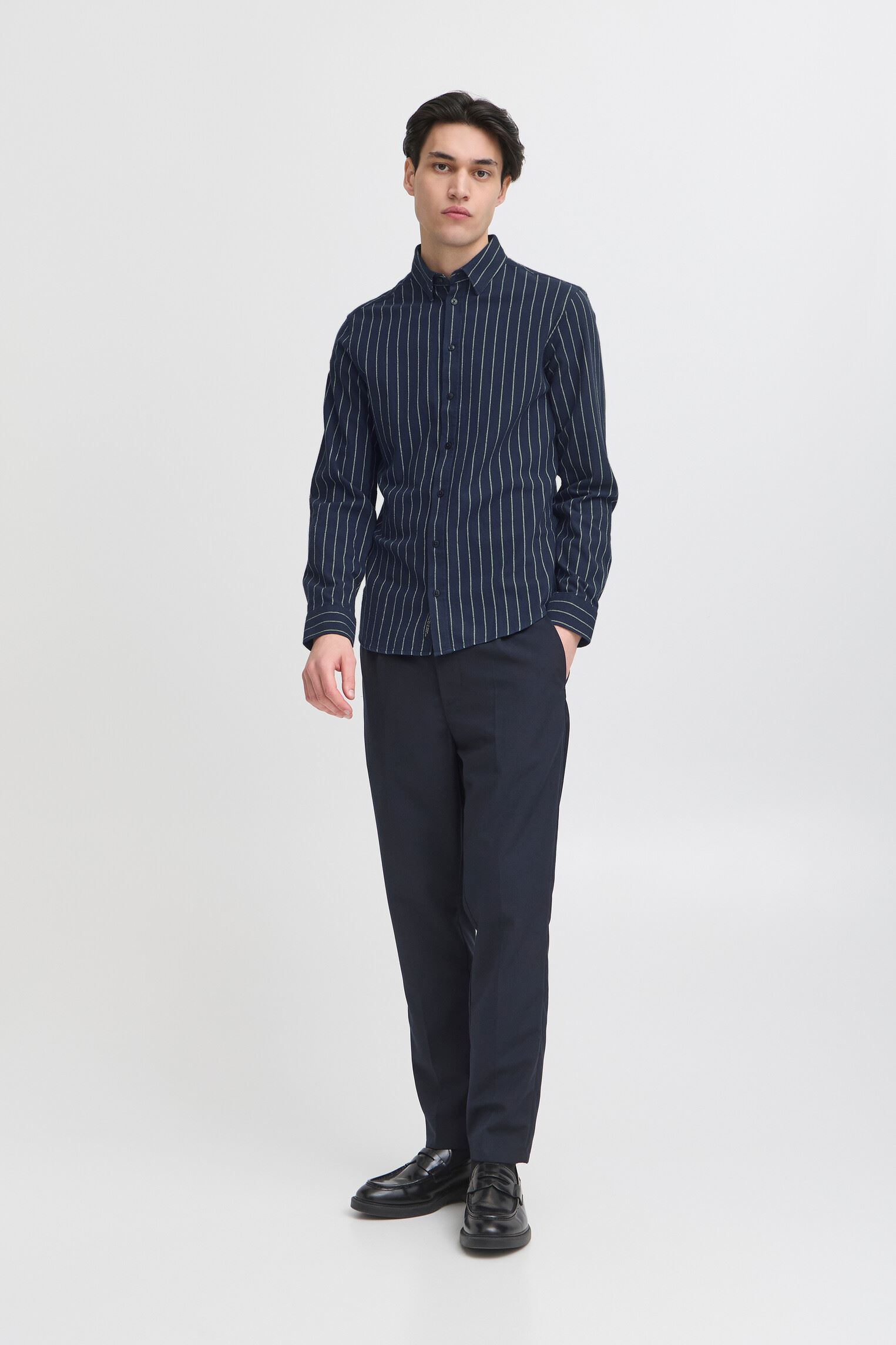 Hemden Cfmace Ls Bu Striped Shirt - Brushed heren blauw Casual Friday Hemden Cfmace Ls Bu Striped Shirt - Brushed heren blauw NAVY BLAZER