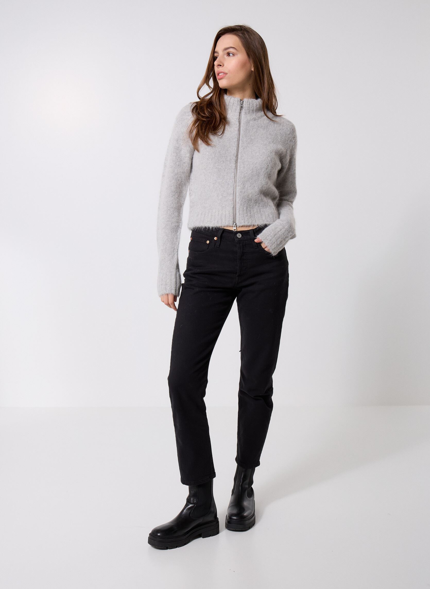 Sweaters met rits Sajeanne cardigan 15425 dames grijs Samsoe Samsoe Sweaters met rits Sajeanne cardigan 15425 dames grijs Light Grey Mel.