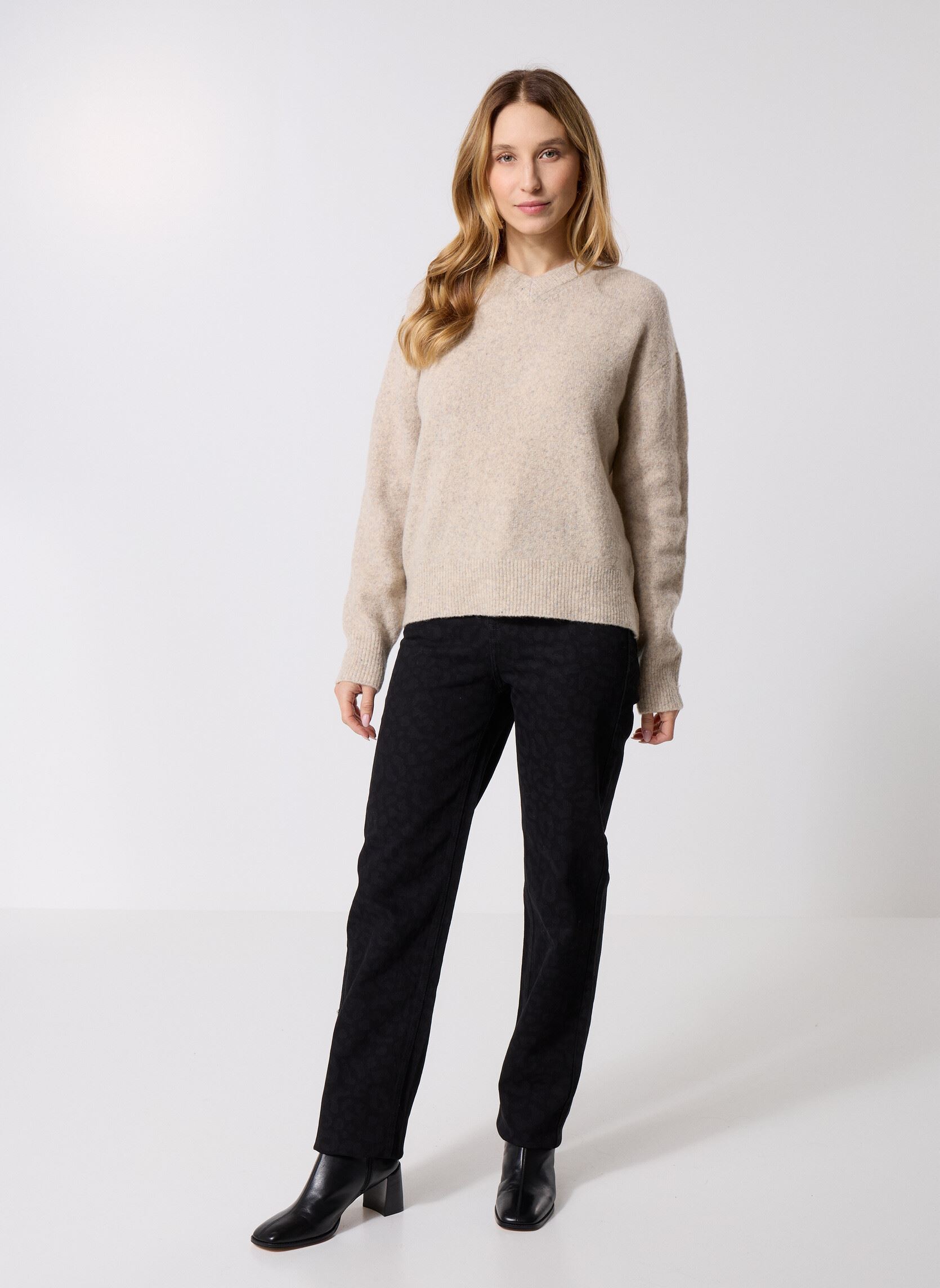 Pull ample col rond en laine mélangée Vitow Acier chine American
