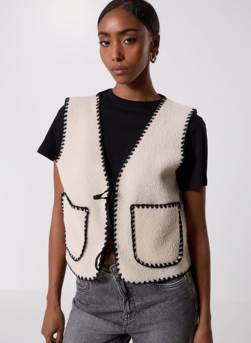 Noisy May Gilets NMFUZZY S/L TIE VEST femme beige