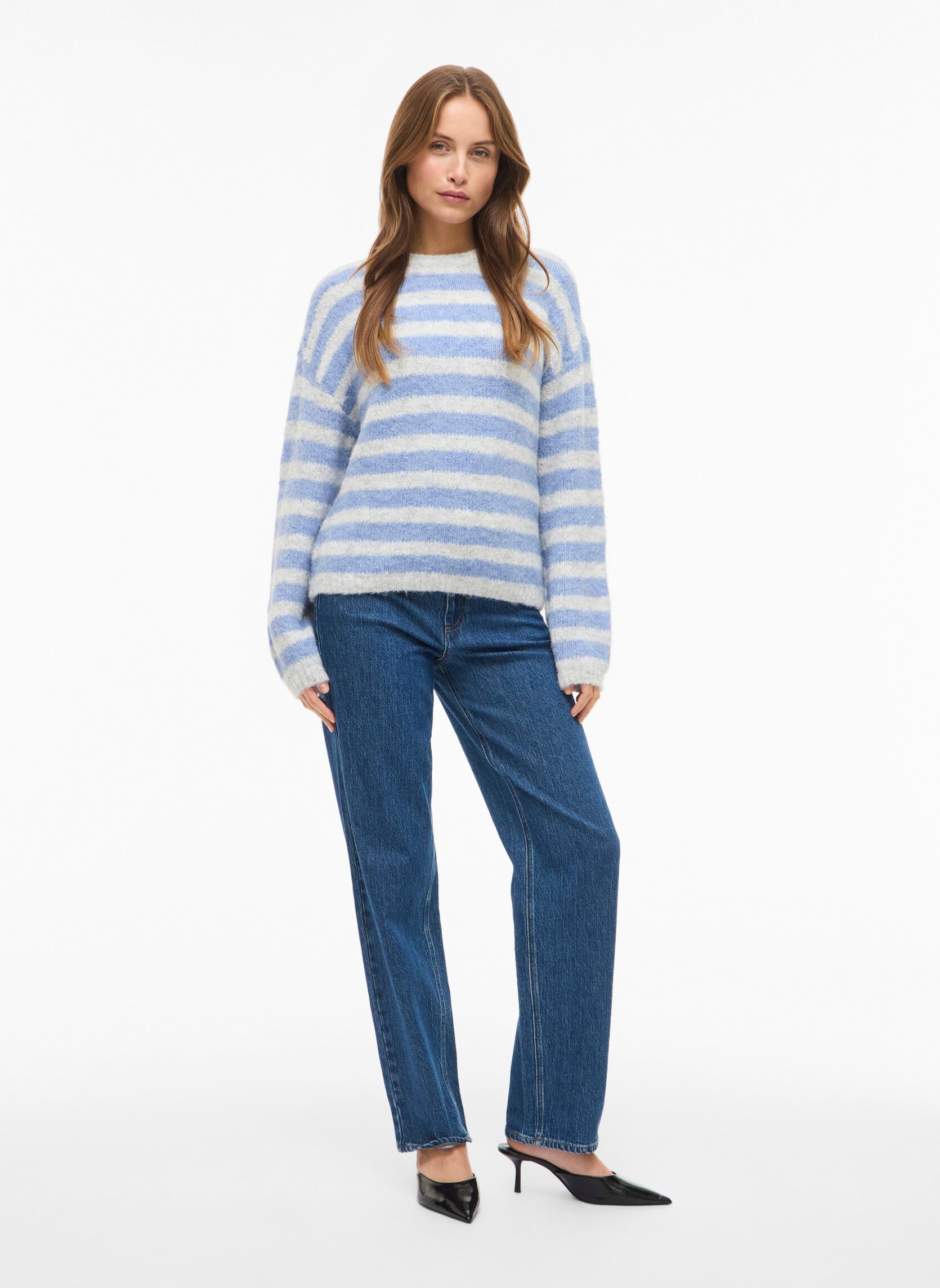 Pullover VIMARLEY L/S STRIPED KNIT PULLOVER damen grau Vila Pullover VIMARLEY L/S STRIPED KNIT PULLOVER damen grau Light Grey Melange