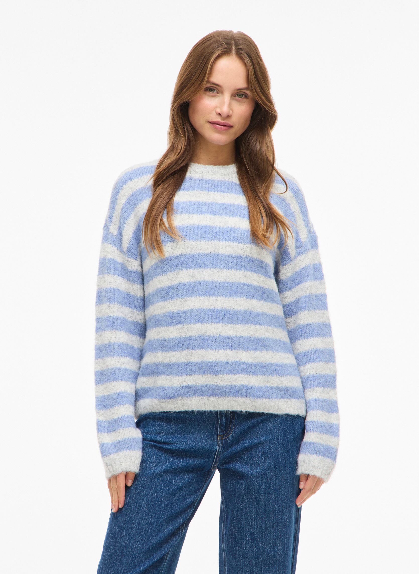 Pullover VIMARLEY L/S STRIPED KNIT PULLOVER damen grau Vila Pullover VIMARLEY L/S STRIPED KNIT PULLOVER damen grau Light Grey Melange