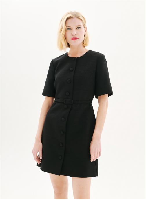 Robe Caroll Gris Et Noir - Taille 42 - Longueur Genou - En Viscose, Laine, élasthanne - Occasion Très Bon état