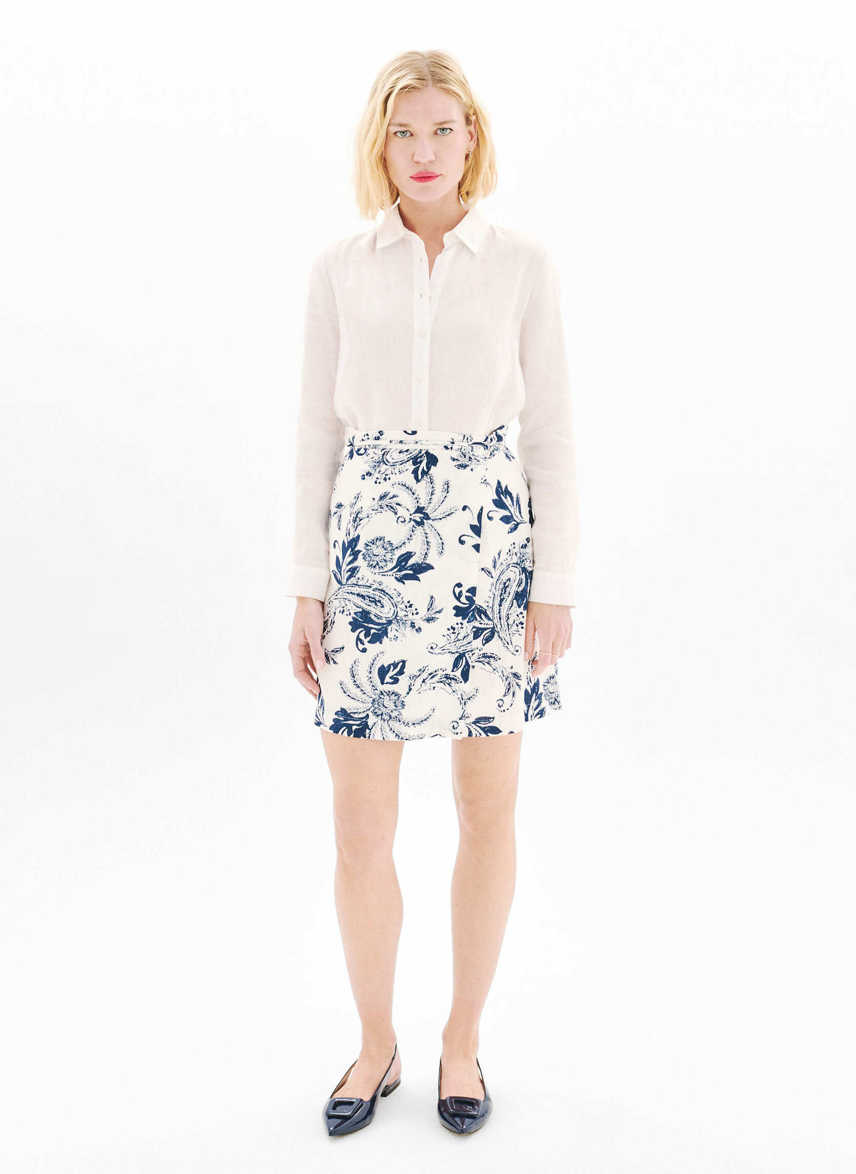 Jupes mi-longues 252J-JOUDE femme blanc Caroll Jupes mi-longues 252J-JOUDE femme blanc Blanc & bleu