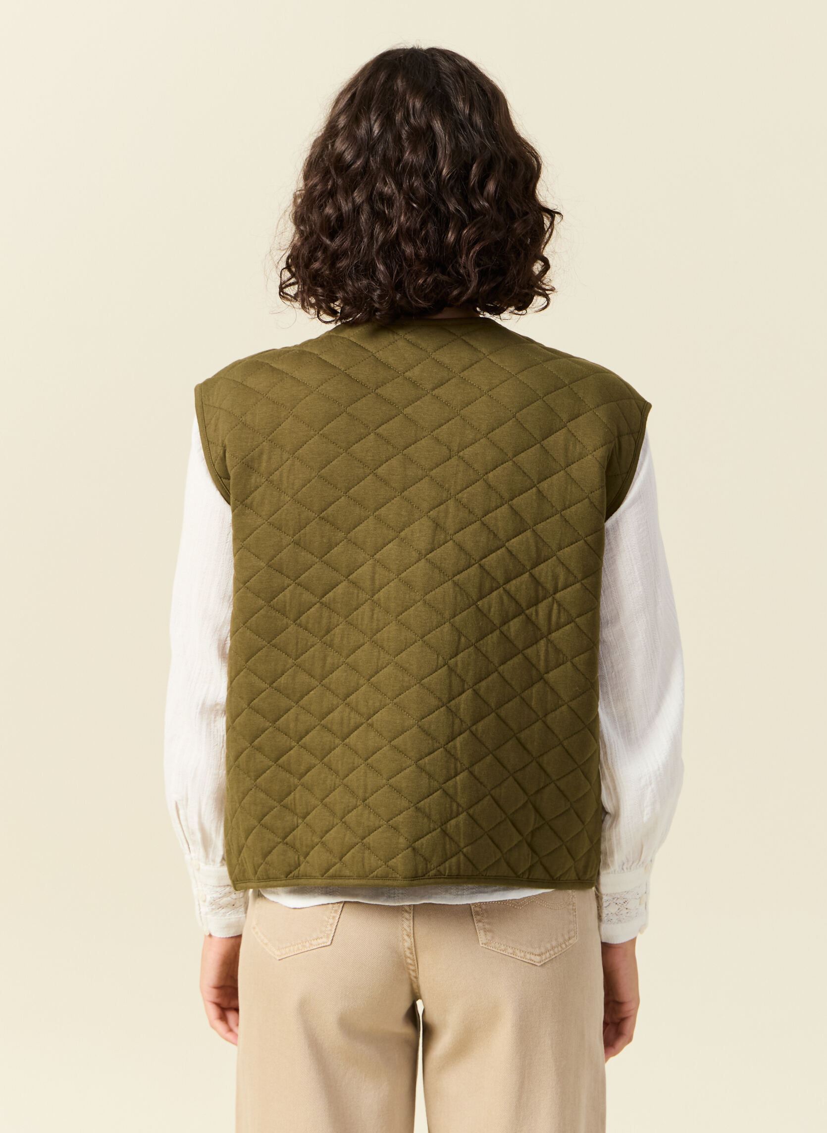 Fuinloth Gilet matelassé pour femme, col côtelé, léger, avec