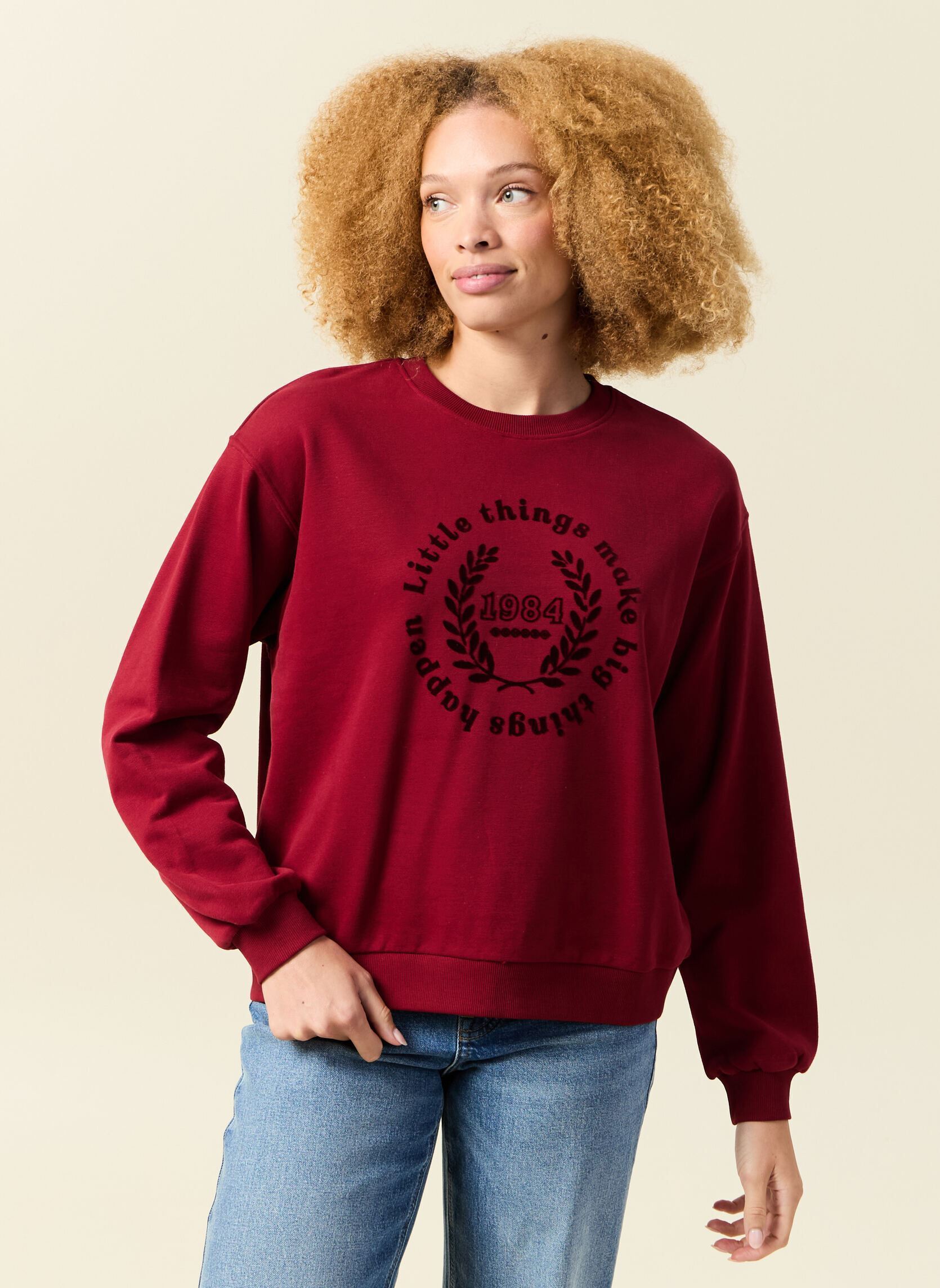 Sweat-shirt Femme Beck & Hersey Rouge - Taille S - Coton - Graphique - Occasion