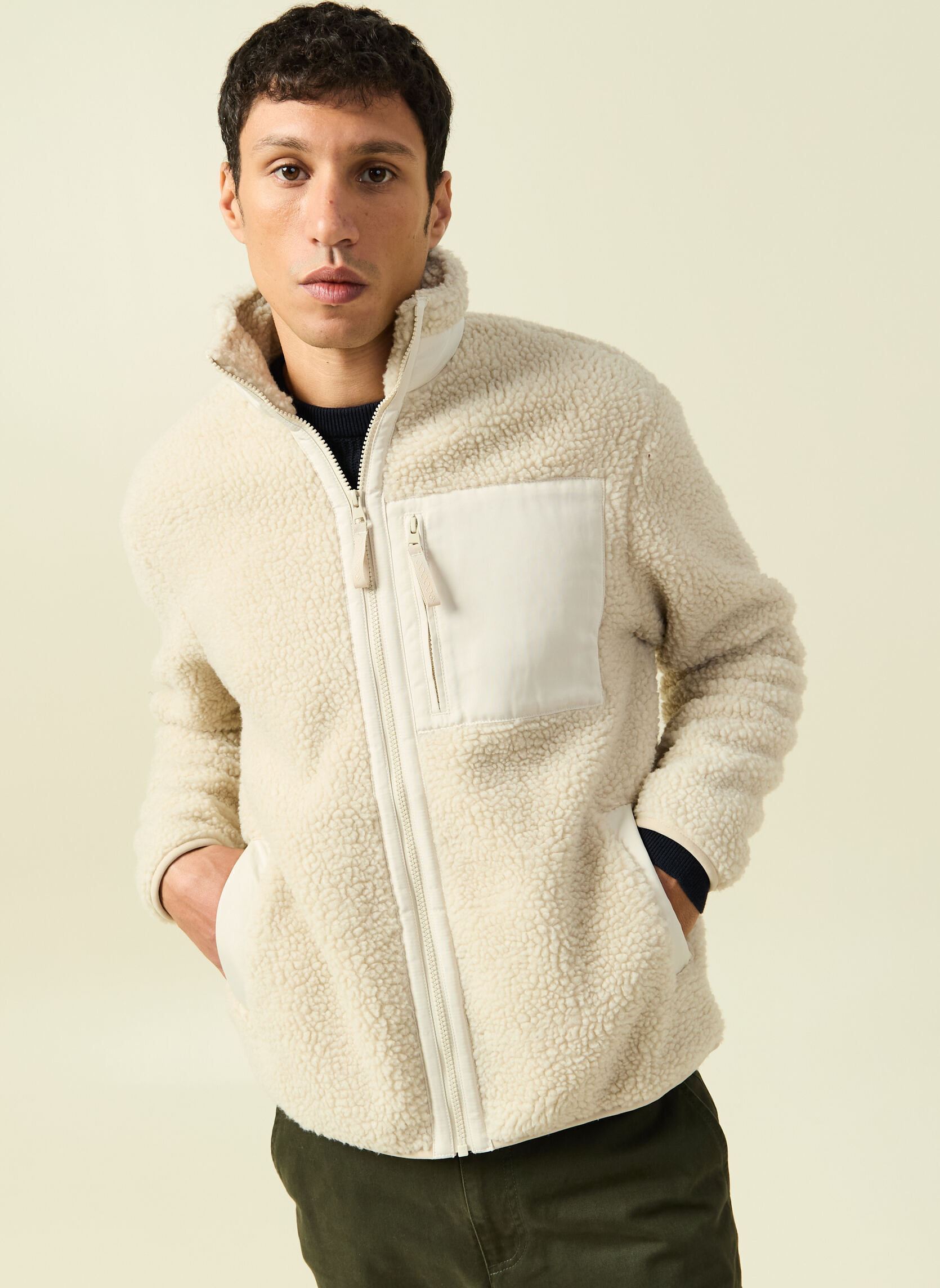 Vesten SHERPCOLORH heren beige Bonobo Vesten SHERPCOLORH heren beige OATMEAL
