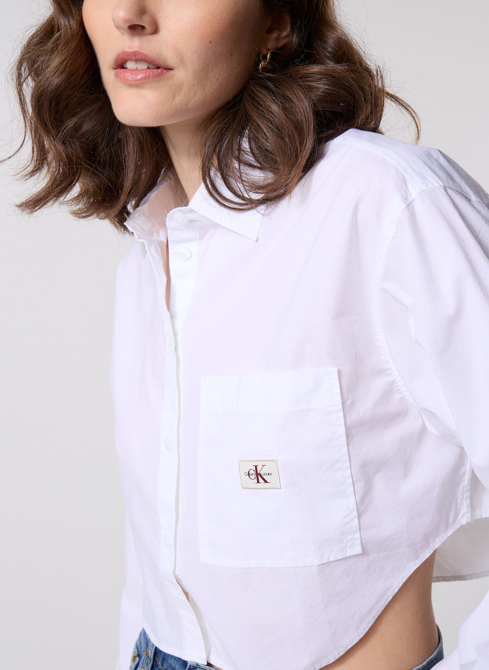 Lange mouw overhemden Woven Label Cropped J20J225078 dames wit Calvin Klein Jeans Lange mouw overhemden Woven Label Cropped J20J225078 dames wit BRIGHT WHITE
