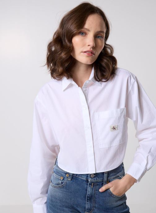 Calvin Klein Jeans Langarm-Hemden Woven Label Cropped J20J225078 damen weiß