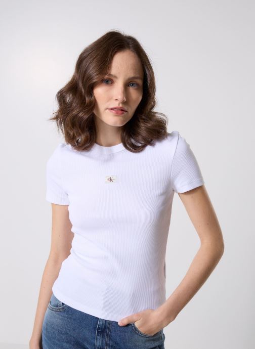 Calvin Klein Jeans Tee-shirts manches courtes Woven Label Rib Fitt J20J225245 femme blanc