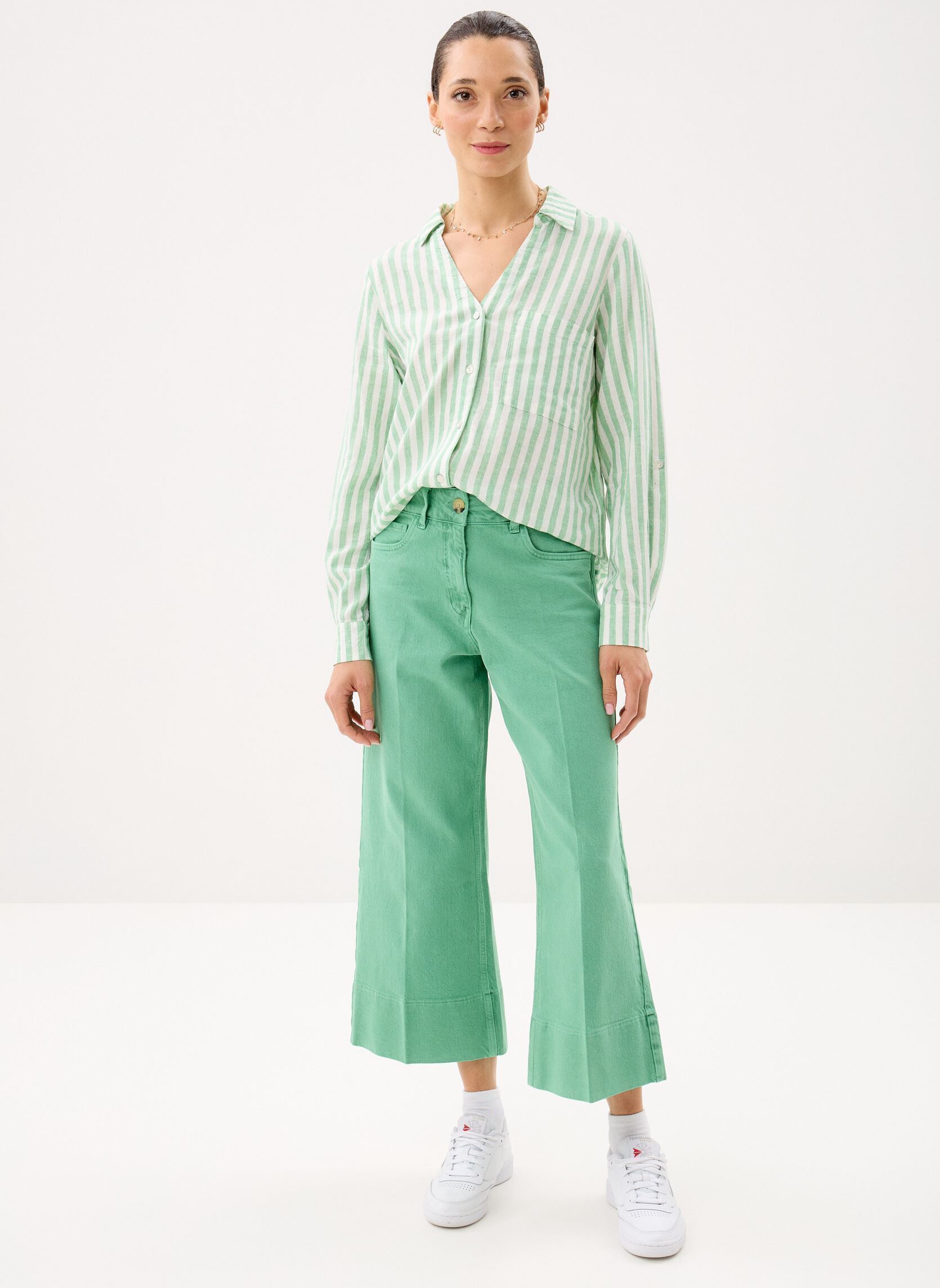 Chemises manches longues CHEMISE-LIN rayures 2 femme vert MADE BY Chemises manches longues CHEMISE-LIN rayures 2 femme vert RAY-BASILIN-G