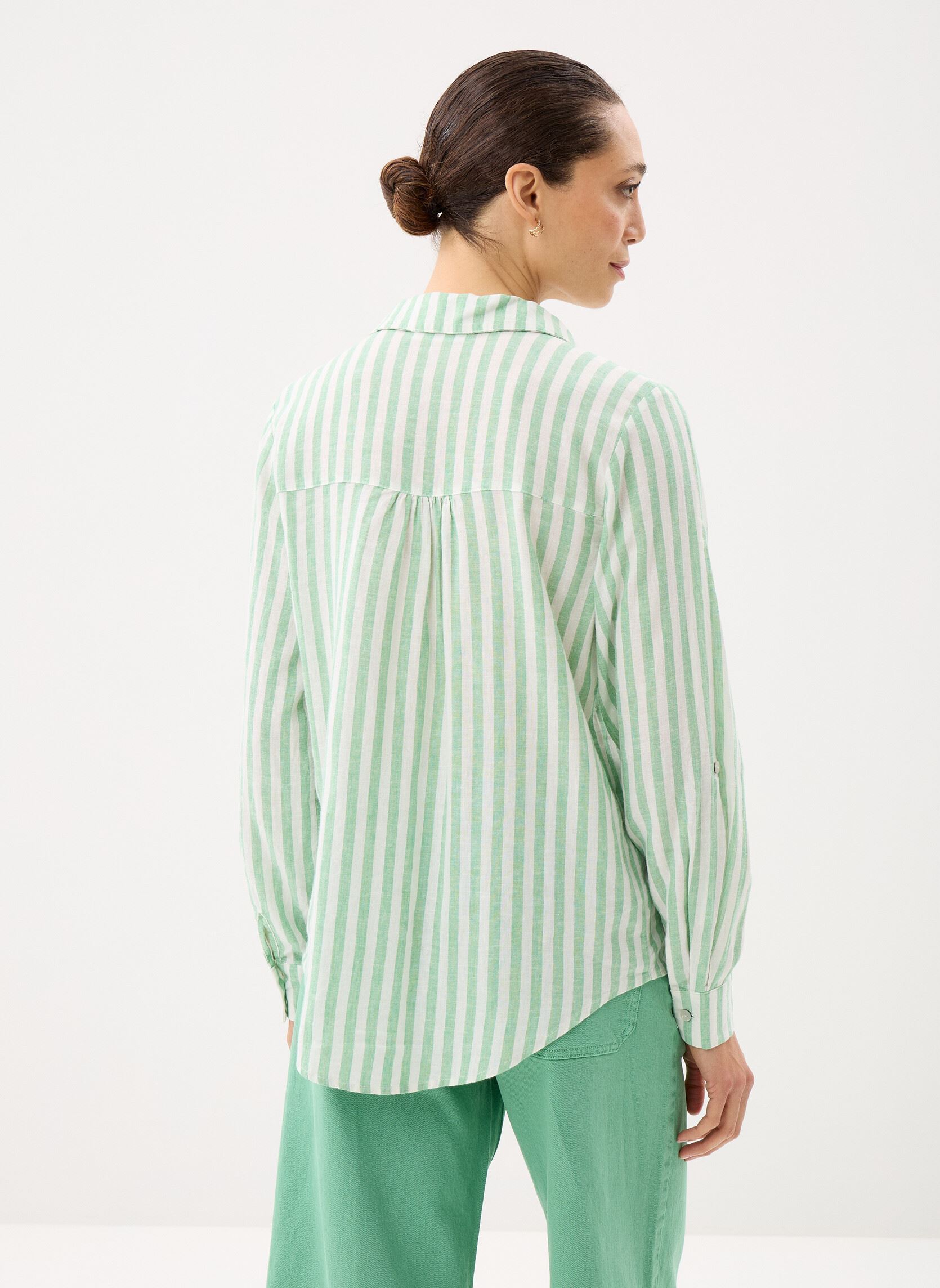 Chemises manches longues CHEMISE-LIN rayures 2 femme vert MADE BY Chemises manches longues CHEMISE-LIN rayures 2 femme vert RAY-BASILIN-G