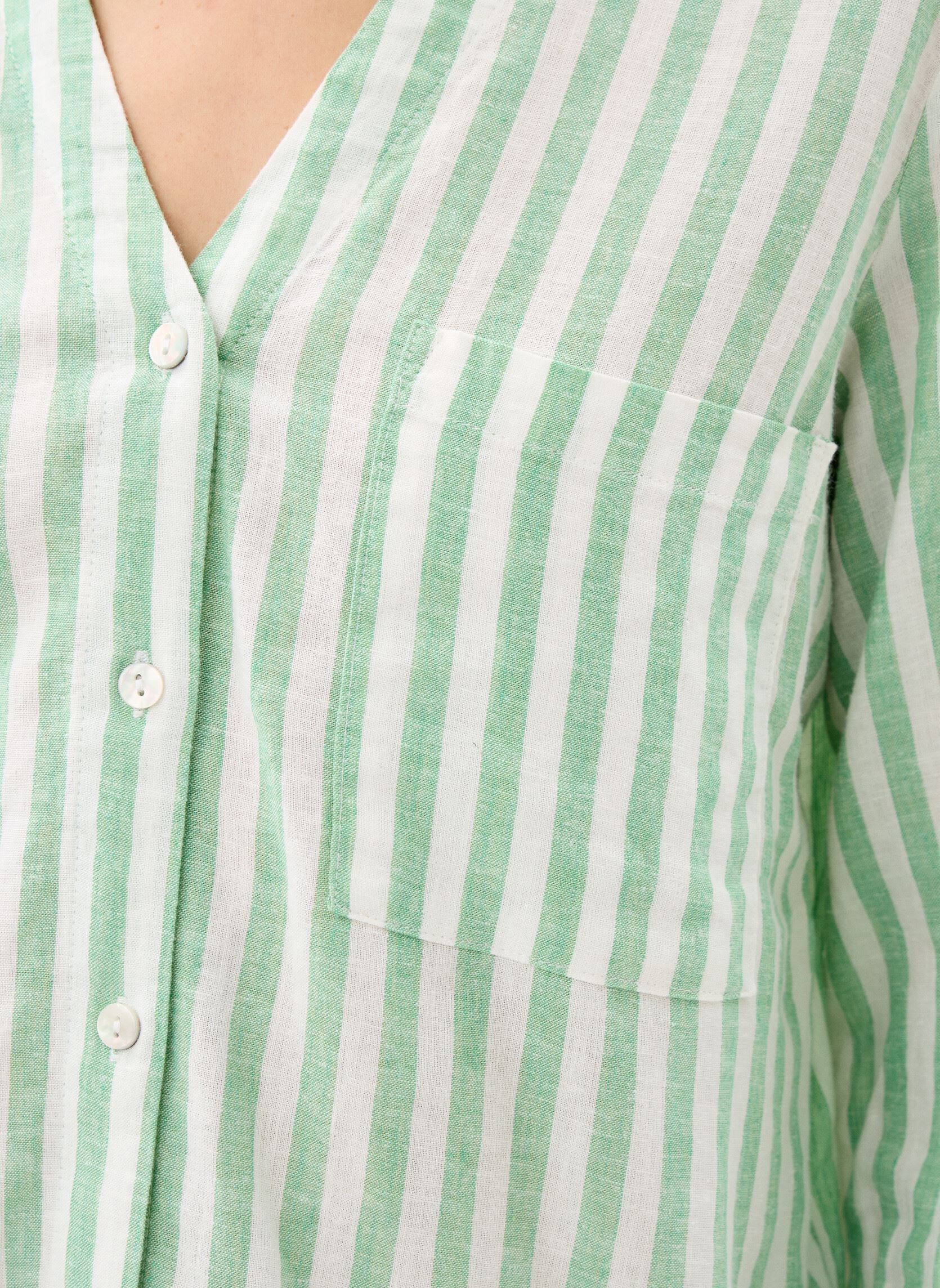 Chemises manches longues CHEMISE-LIN rayures 2 femme vert MADE BY Chemises manches longues CHEMISE-LIN rayures 2 femme vert RAY-BASILIN-G