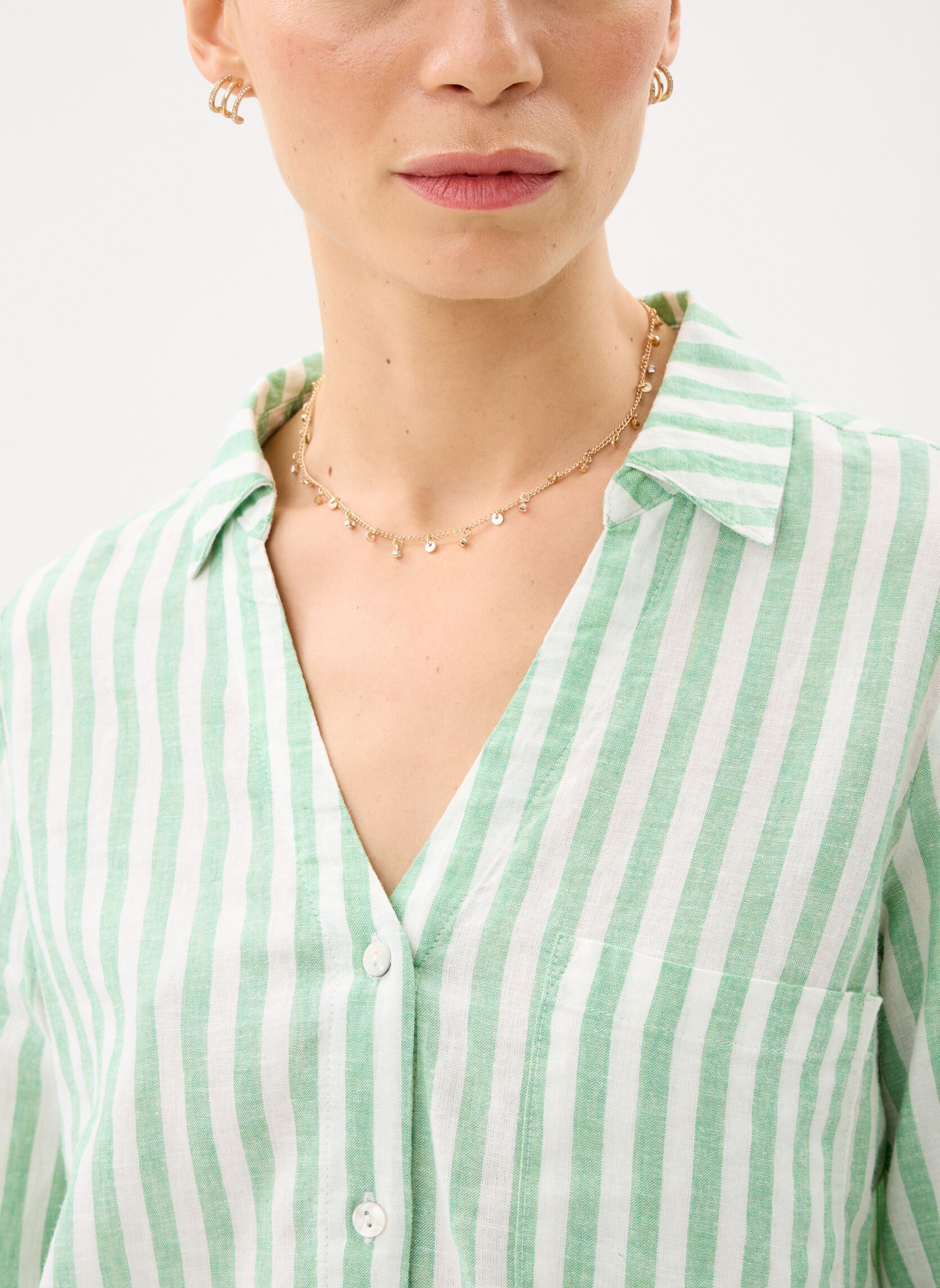 Chemises manches longues CHEMISE-LIN rayures 2 femme vert MADE BY Chemises manches longues CHEMISE-LIN rayures 2 femme vert RAY-BASILIN-G