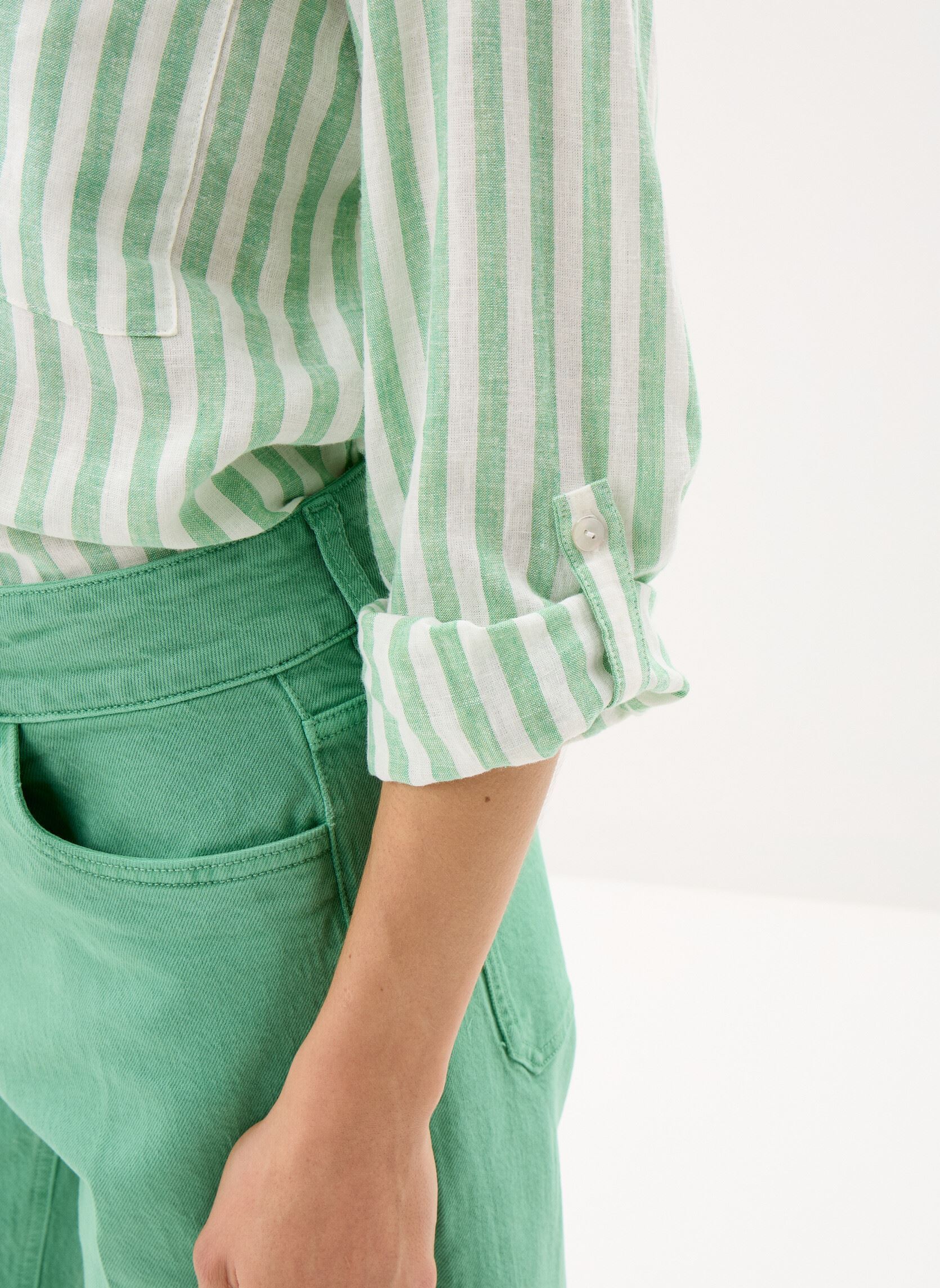 Chemises manches longues CHEMISE-LIN rayures 2 femme vert MADE BY Chemises manches longues CHEMISE-LIN rayures 2 femme vert RAY-BASILIN-G