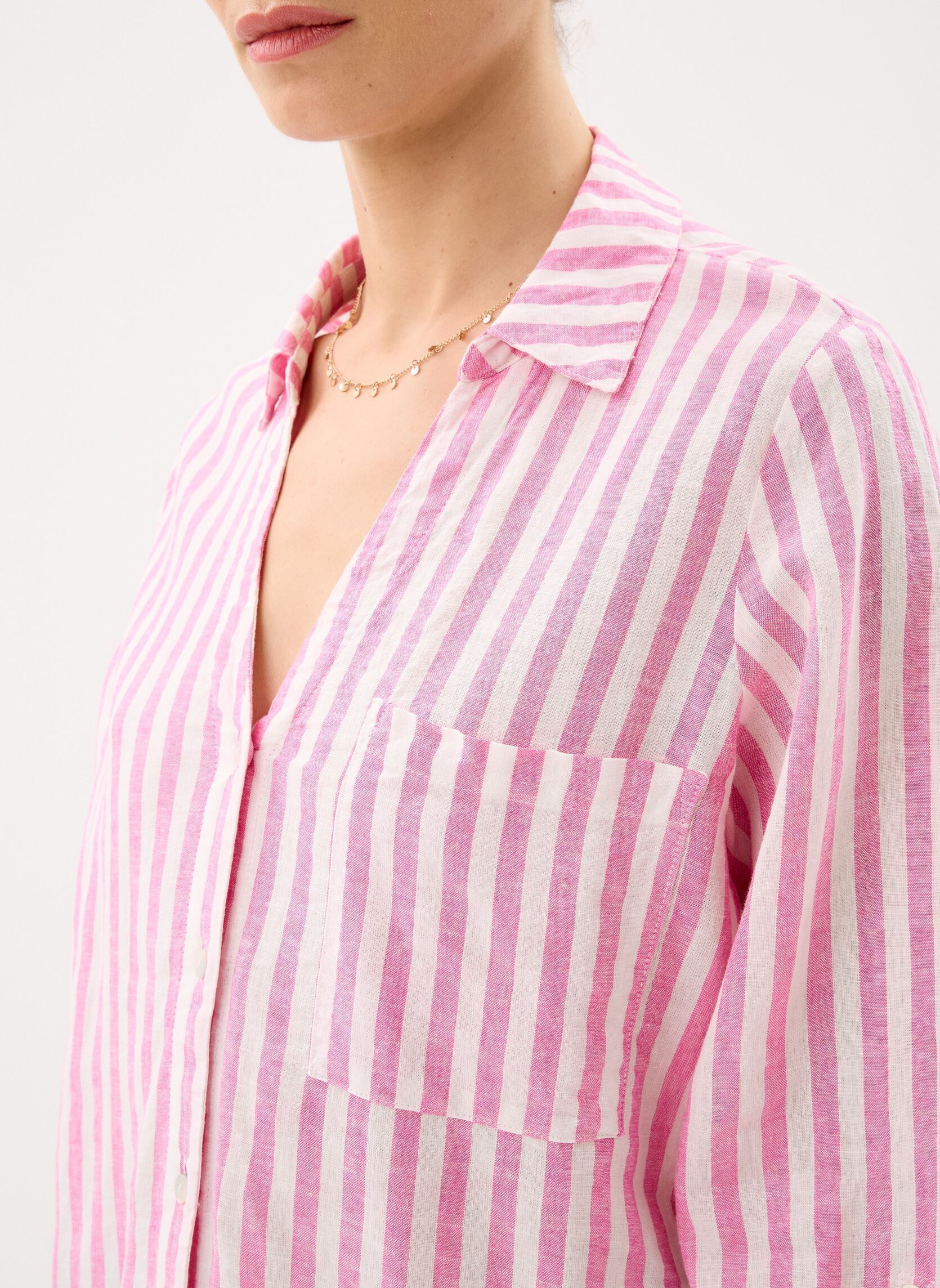 Langarm-Hemden CHEMISE-LIN rayures 2 damen rosa MADE BY Langarm-Hemden CHEMISE-LIN rayures 2 damen rosa RAY-BASILIN-P