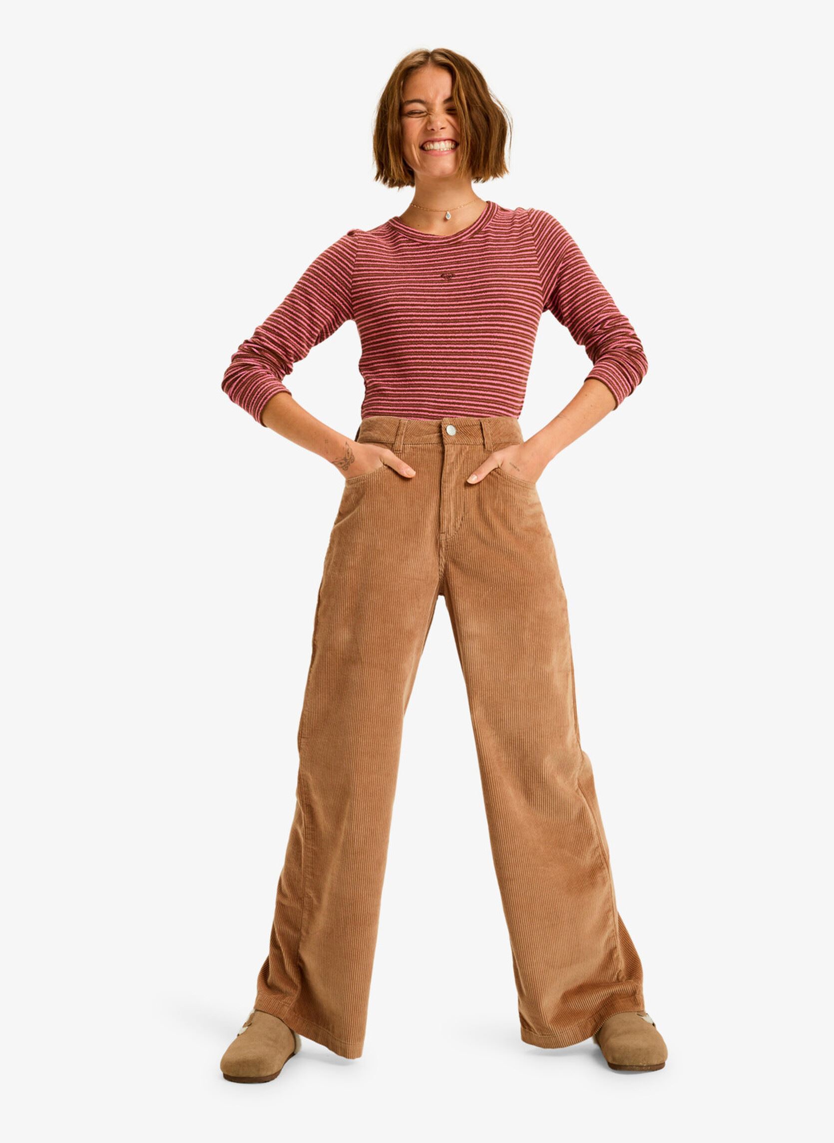 Wijde broeken Surf On Cloud Cord dames bruin Roxy Wijde broeken Surf On Cloud Cord dames bruin WOODSMOKE