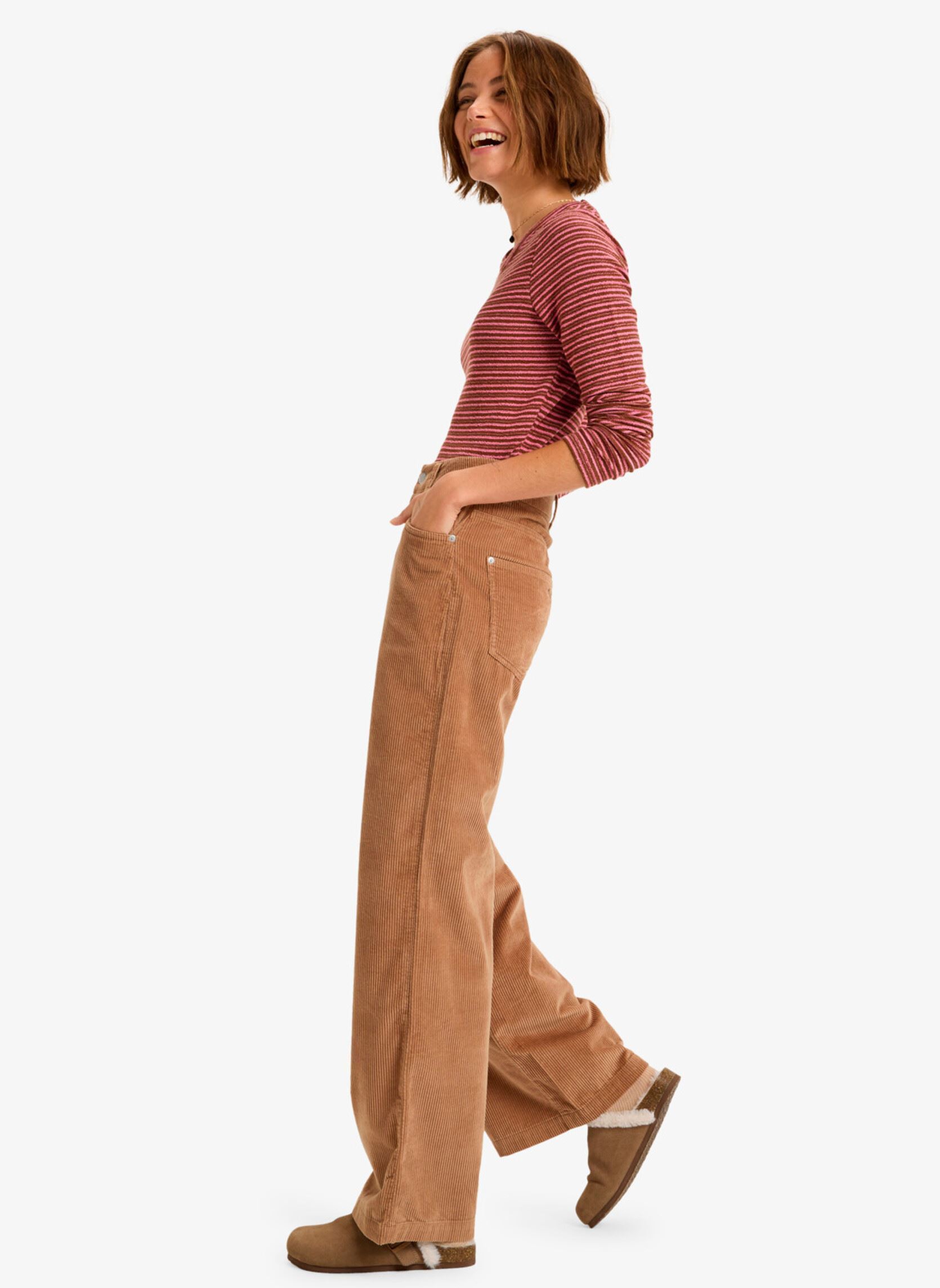 Wijde broeken Surf On Cloud Cord dames bruin Roxy Wijde broeken Surf On Cloud Cord dames bruin WOODSMOKE