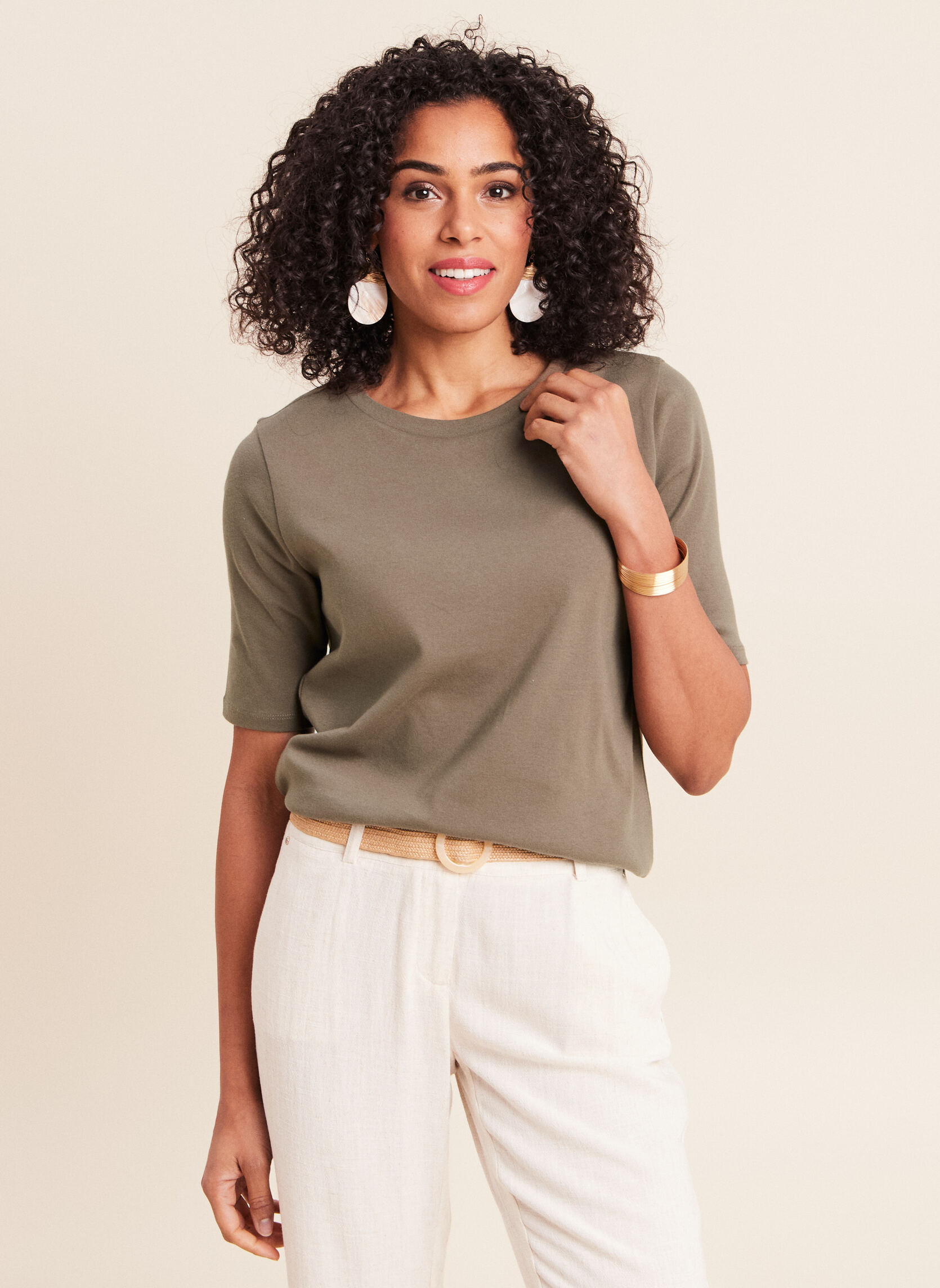 Tee-shirts TECOLTINEW femme vert Bréal Tee-shirts TECOLTINEW femme vert Kaki