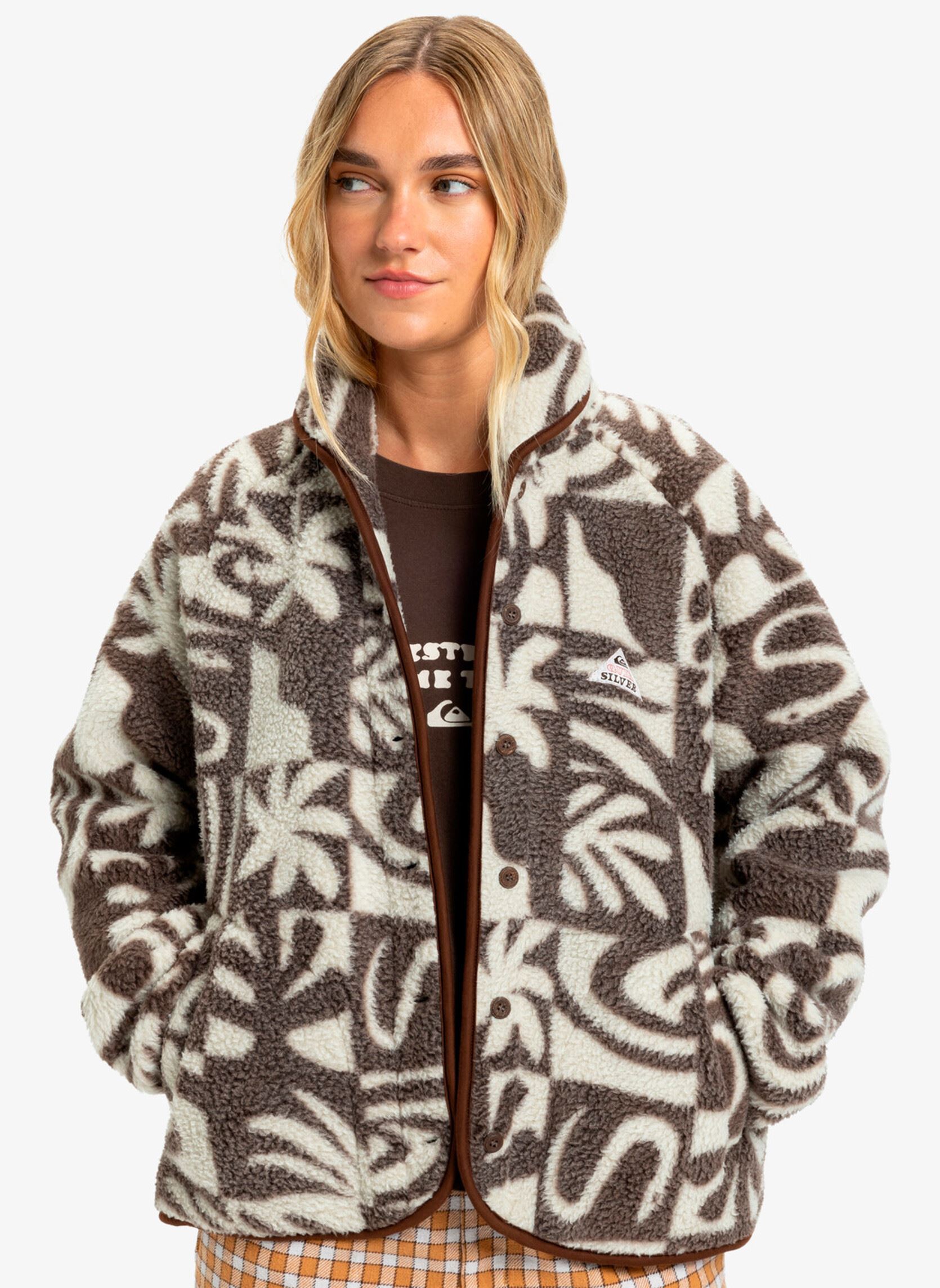 Fleece-Pullover Chalok Sherpa damen braun Quiksilver Fleece-Pullover Chalok Sherpa damen braun Chocolate Brown Chalok Checker