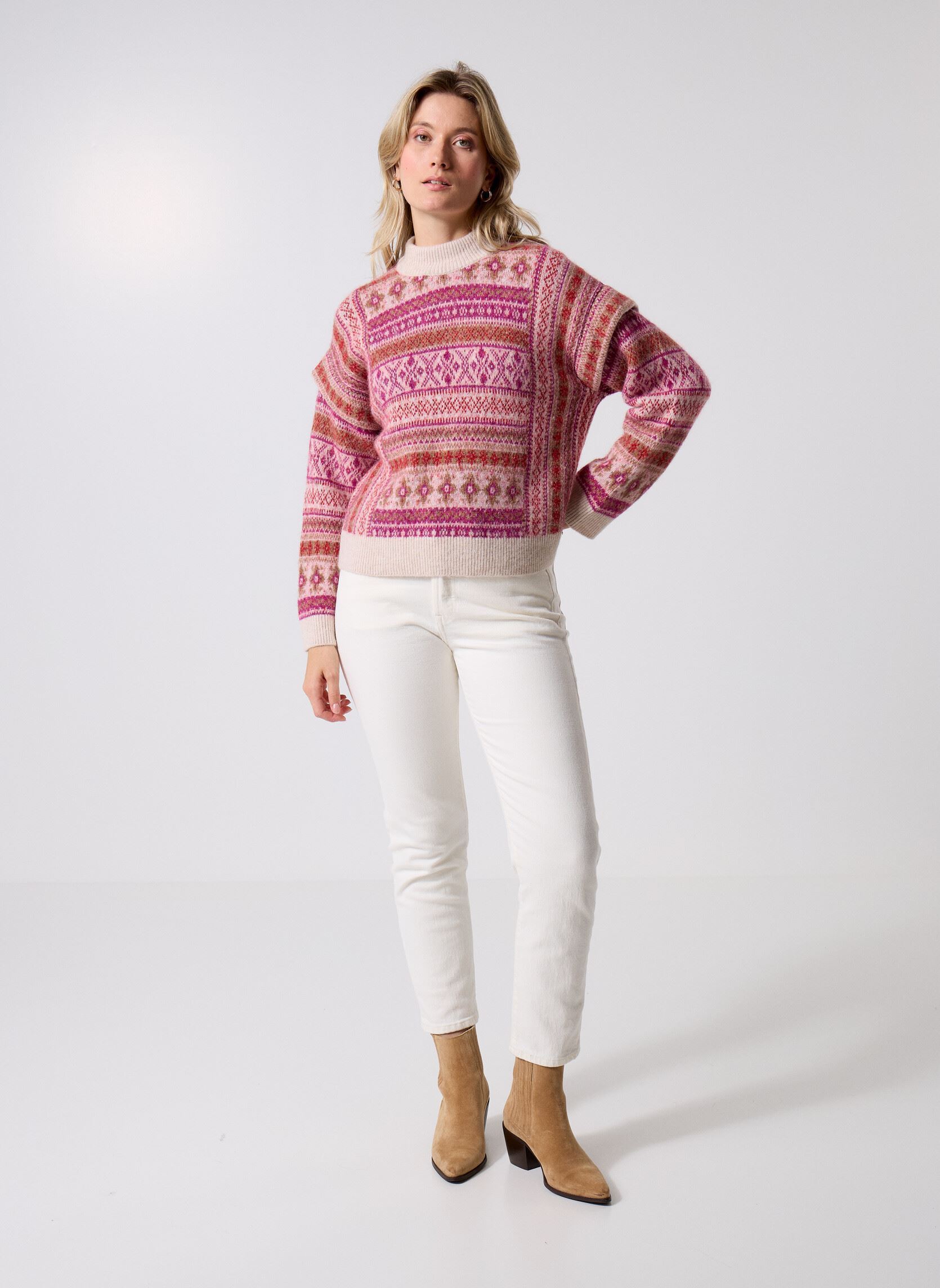 Pulls Coco femme rose Des Petits Hauts Pulls Coco femme rose Jacquard Loup