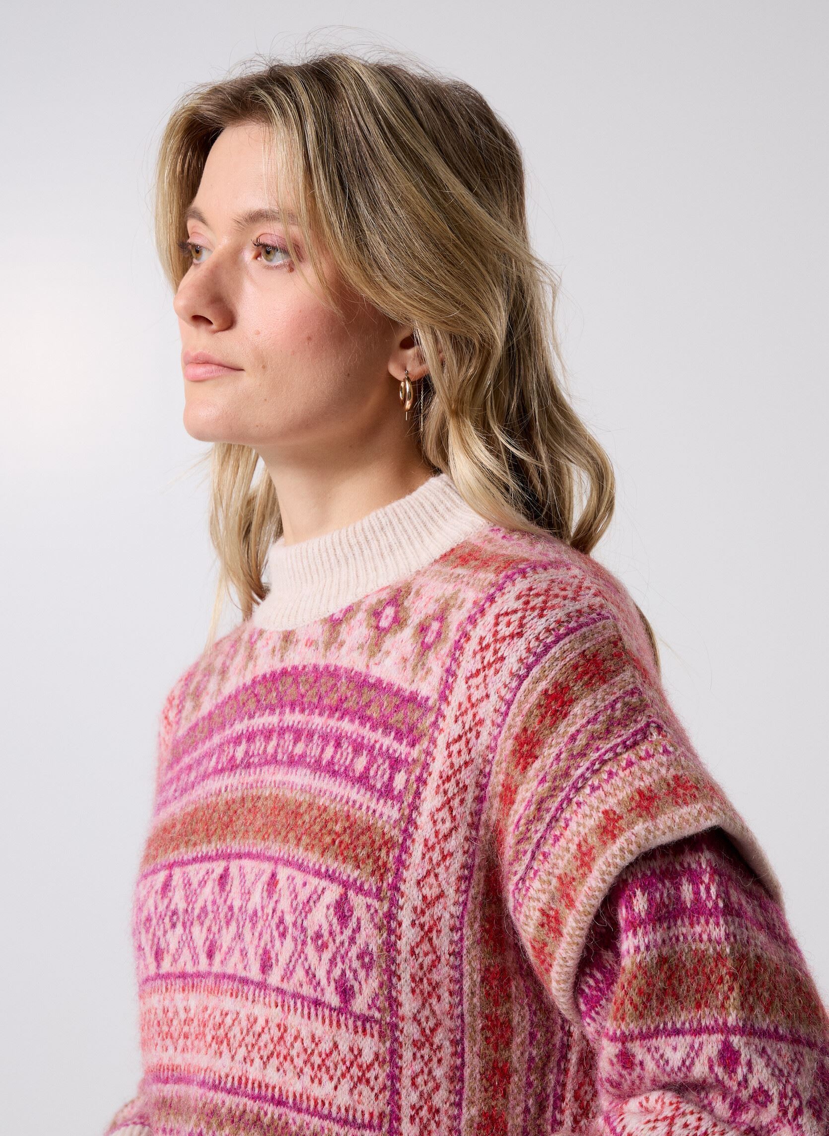 Pulls Coco femme rose Des Petits Hauts Pulls Coco femme rose Jacquard Loup