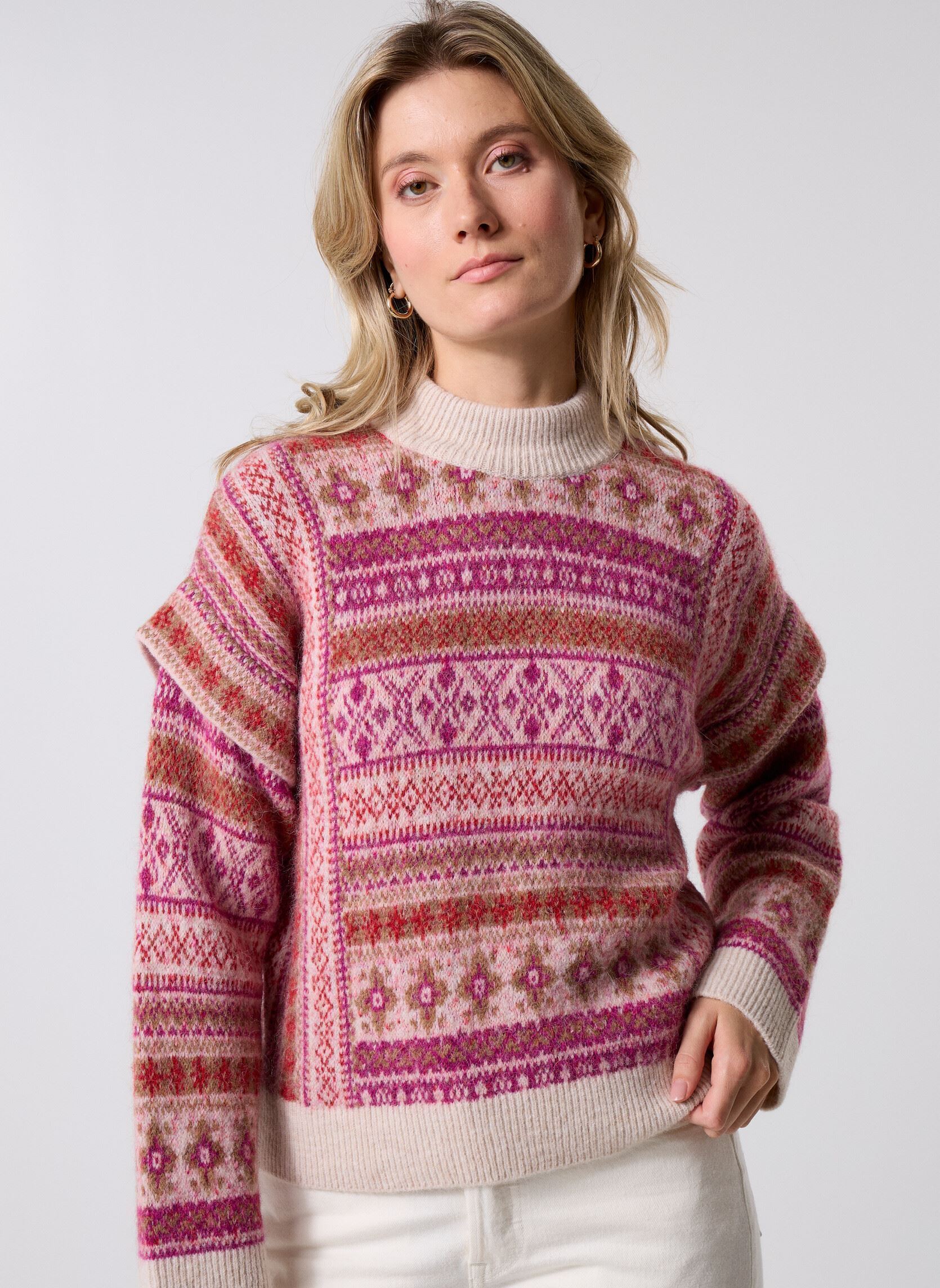 Pulls Coco femme rose Des Petits Hauts Pulls Coco femme rose Jacquard Loup