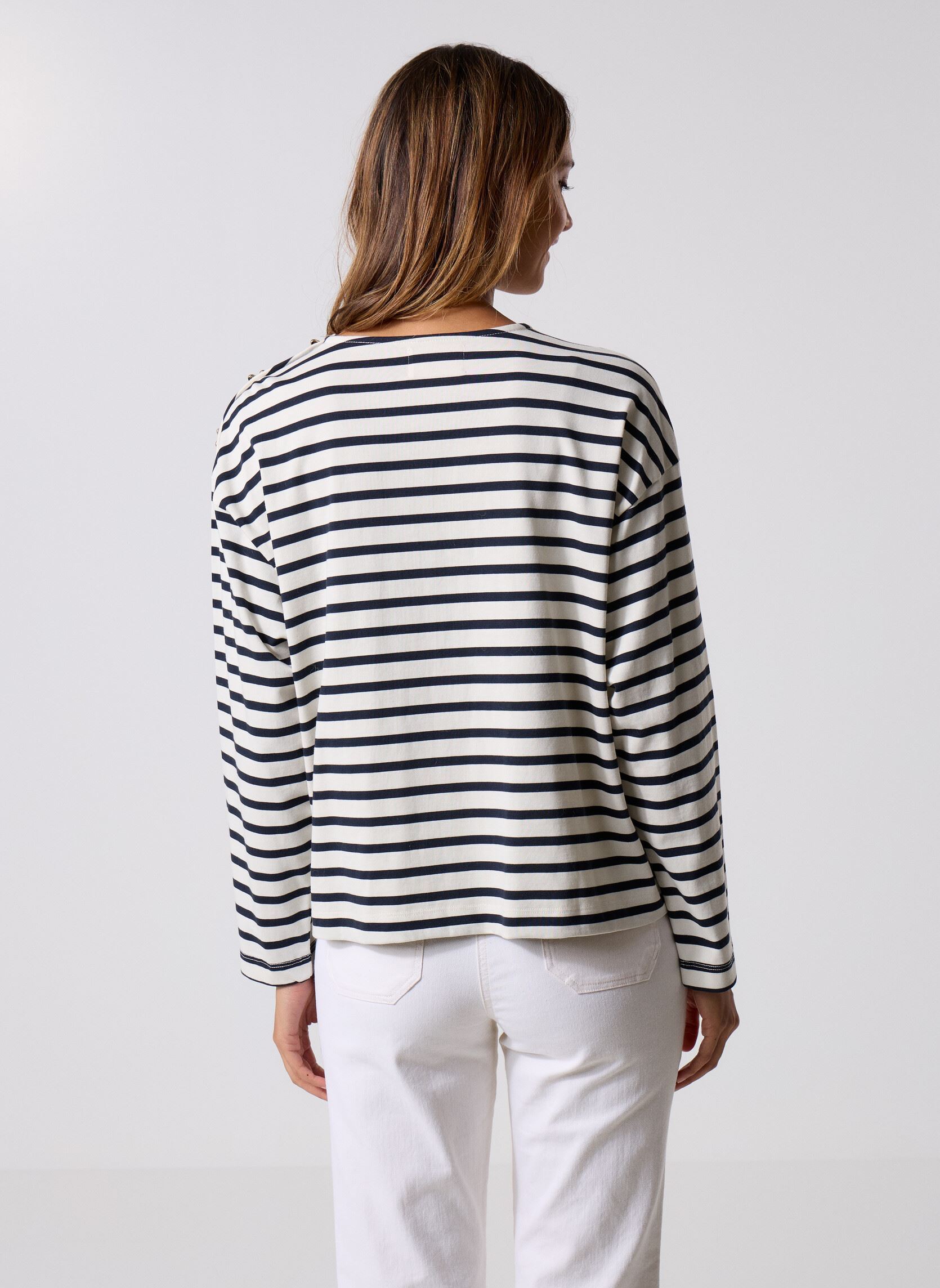 Tee-shirts manches longues Filoute femme blanc Des Petits Hauts Tee-shirts manches longues Filoute femme blanc Ecru/Marine