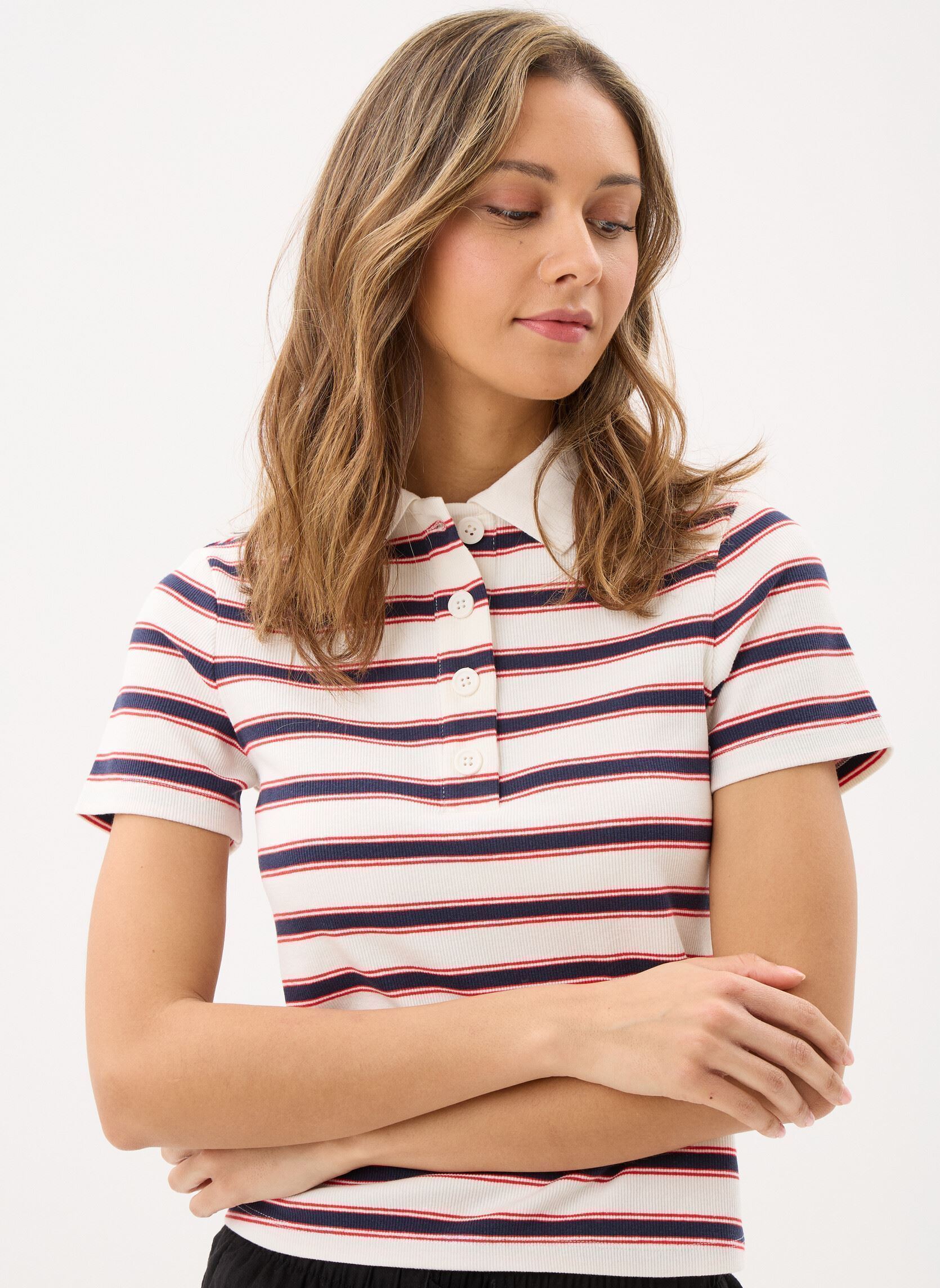 Polos manches courtes T-POLO-RAYE femme rouge MADE BY Polos manches courtes T-POLO-RAYE femme rouge RAY-TRIPOLO-R