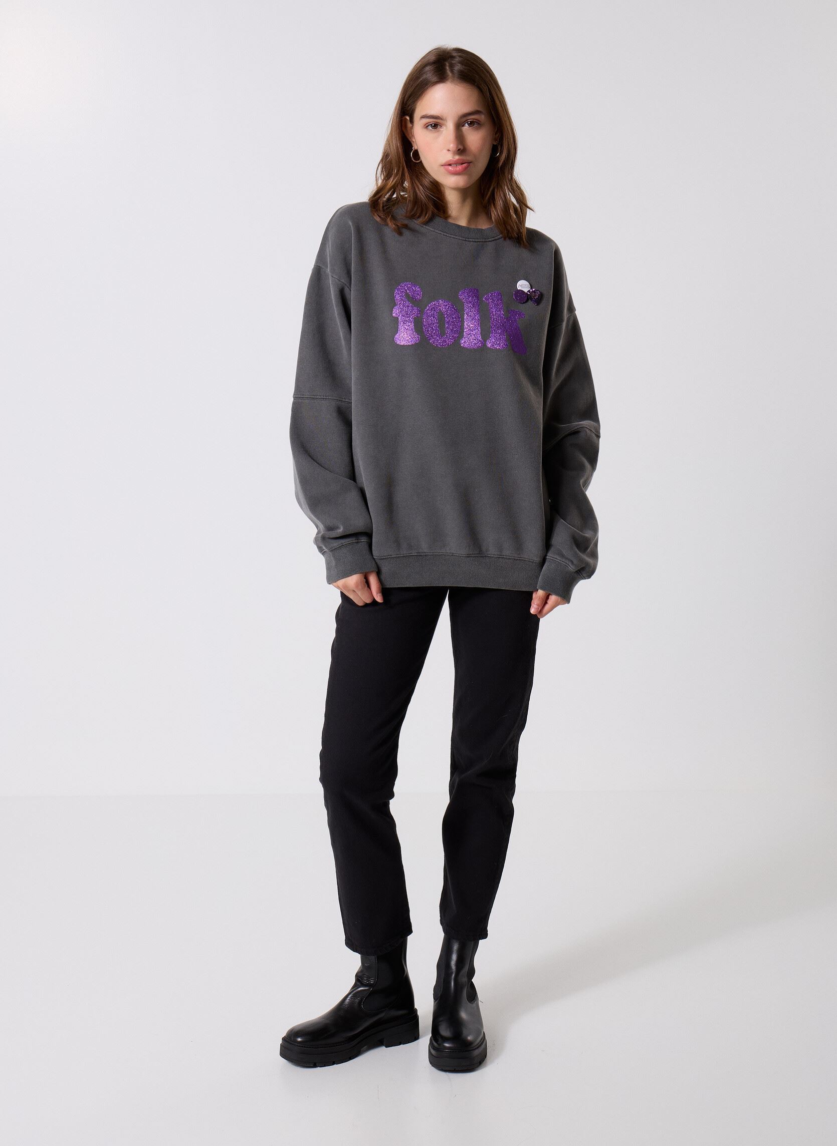 Sweatshirts SWEATSHIRT ROLLER FOLK femme gris Newtone Sweatshirts SWEATSHIRT ROLLER FOLK femme gris PEPPER