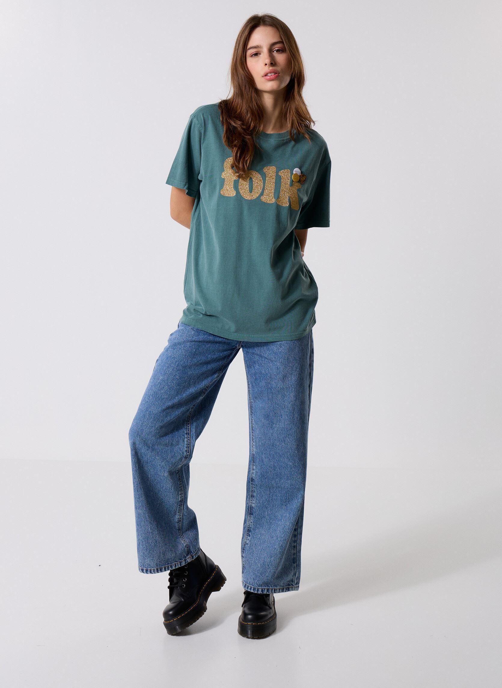 Tee-shirts manches courtes TSHIRT TRUCKER FOLK femme vert Newtone Tee-shirts manches courtes TSHIRT TRUCKER FOLK femme vert FOREST