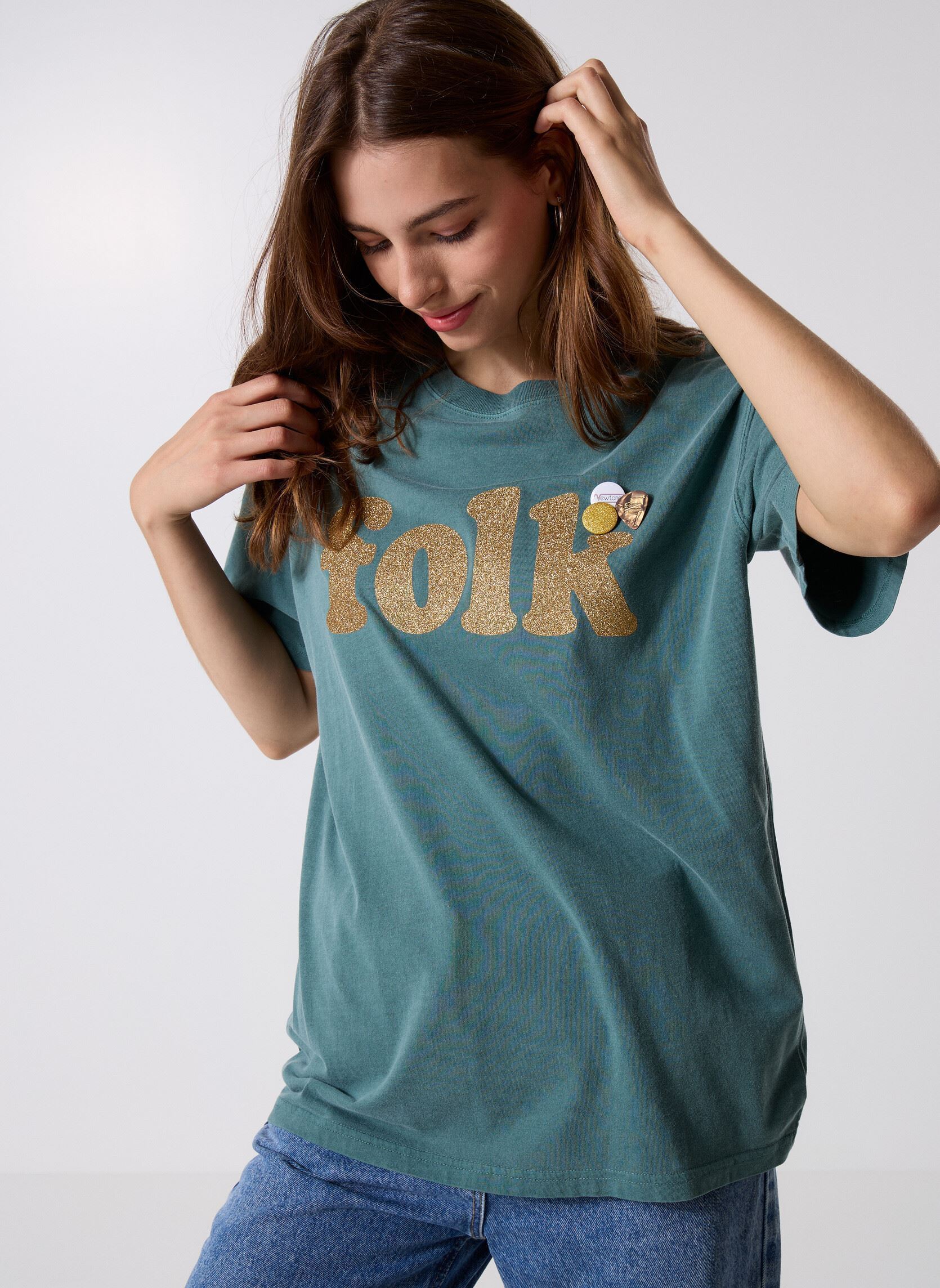 Tee-shirts manches courtes TSHIRT TRUCKER FOLK femme vert Newtone Tee-shirts manches courtes TSHIRT TRUCKER FOLK femme vert FOREST