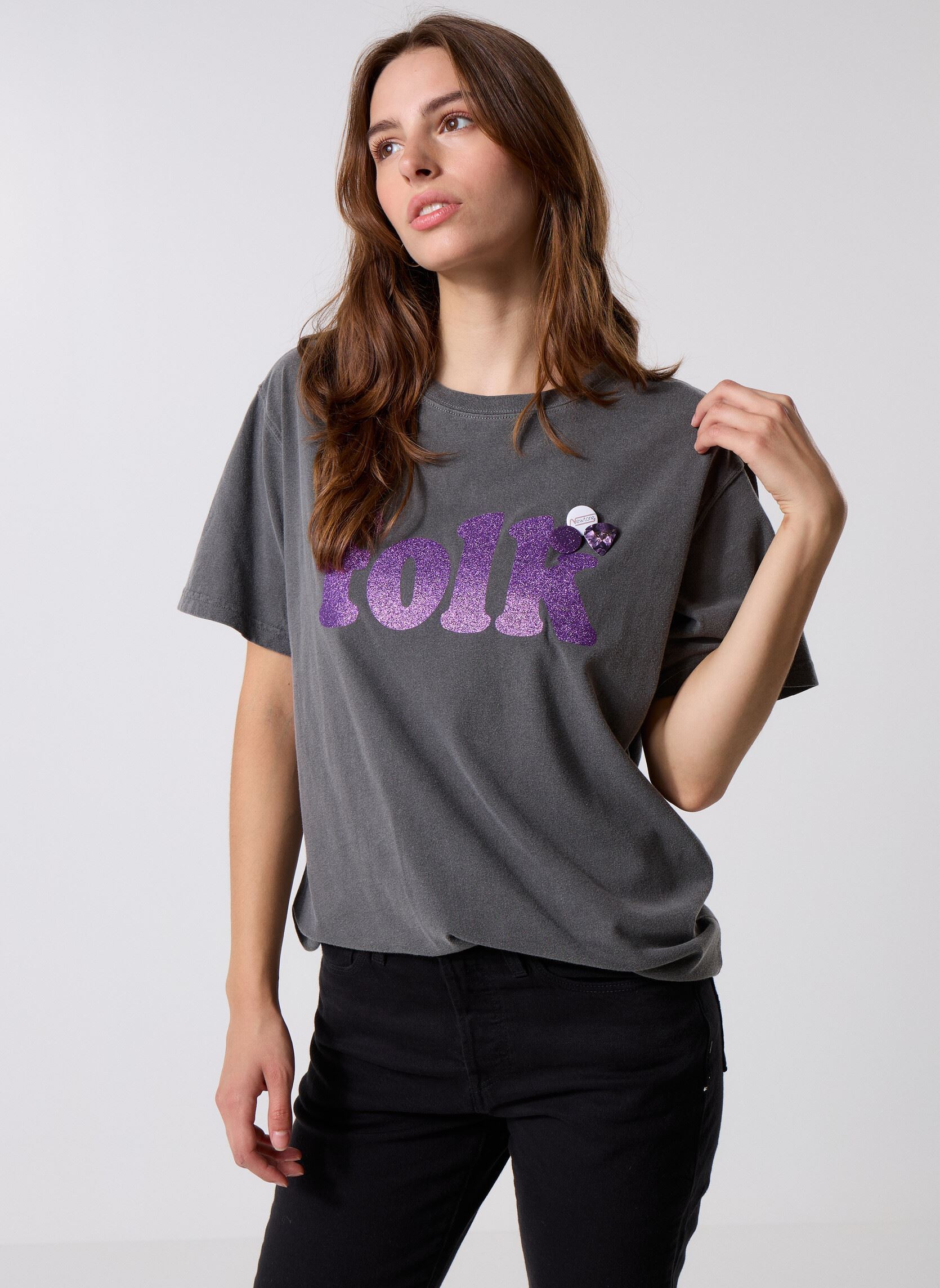 Tee-shirts manches courtes TSHIRT TRUCKER FOLK femme gris Newtone Tee-shirts manches courtes TSHIRT TRUCKER FOLK femme gris PEPPER