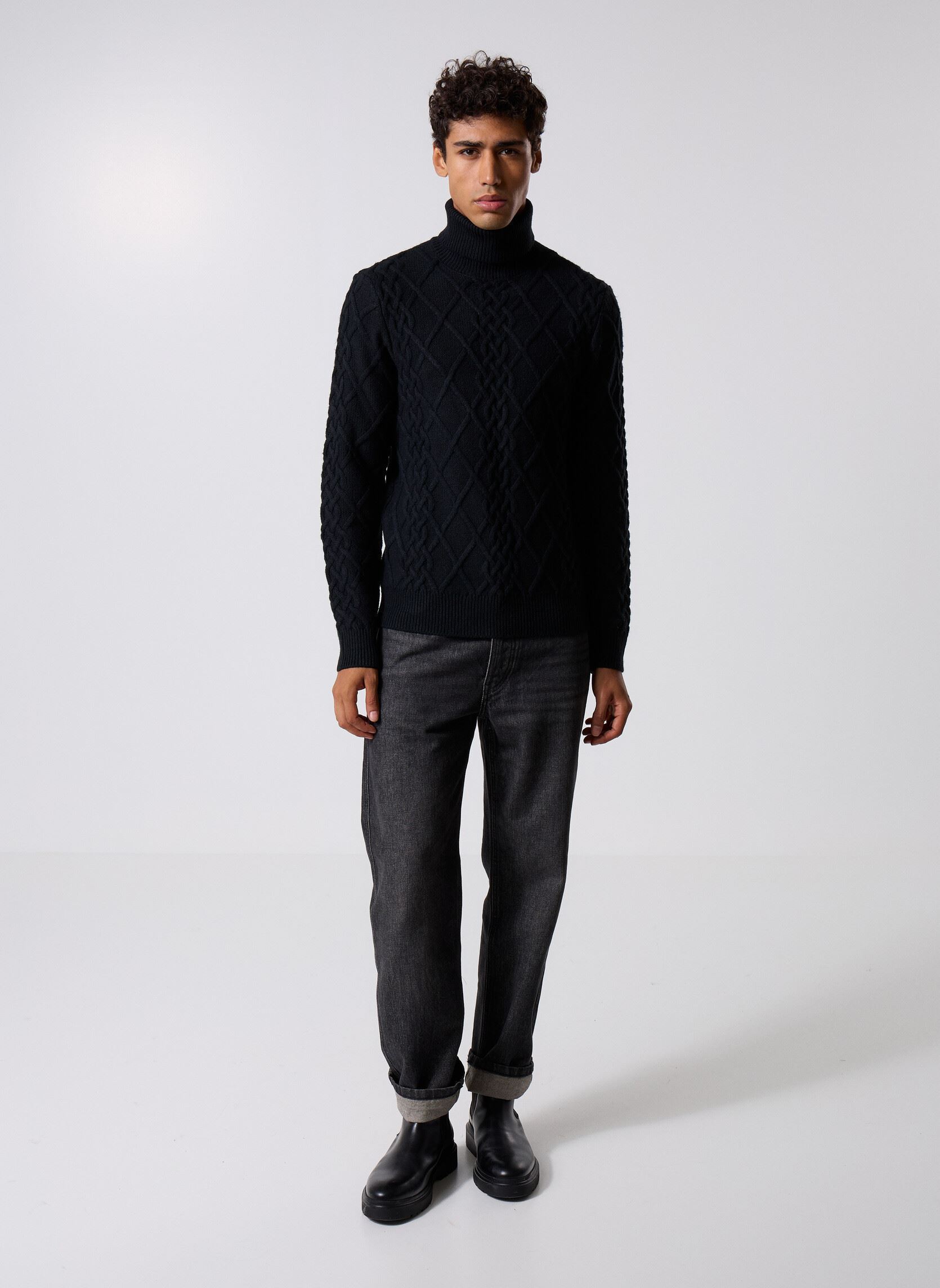 Pulls MON-PULL-TORSADE-COL ROULE homme noir Marvin&Co Pulls MON-PULL-TORSADE-COL ROULE homme noir Black Beauty
