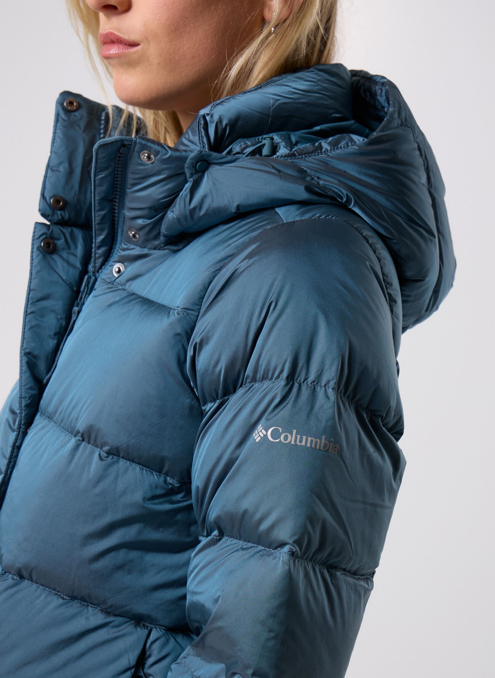 Columbia Piumino Donna Heavenly Con Cappuccio - Blu Fiume, Taglia 1X - Caldo, Resistente All'Acqua, Tecnologia Omni-Heat