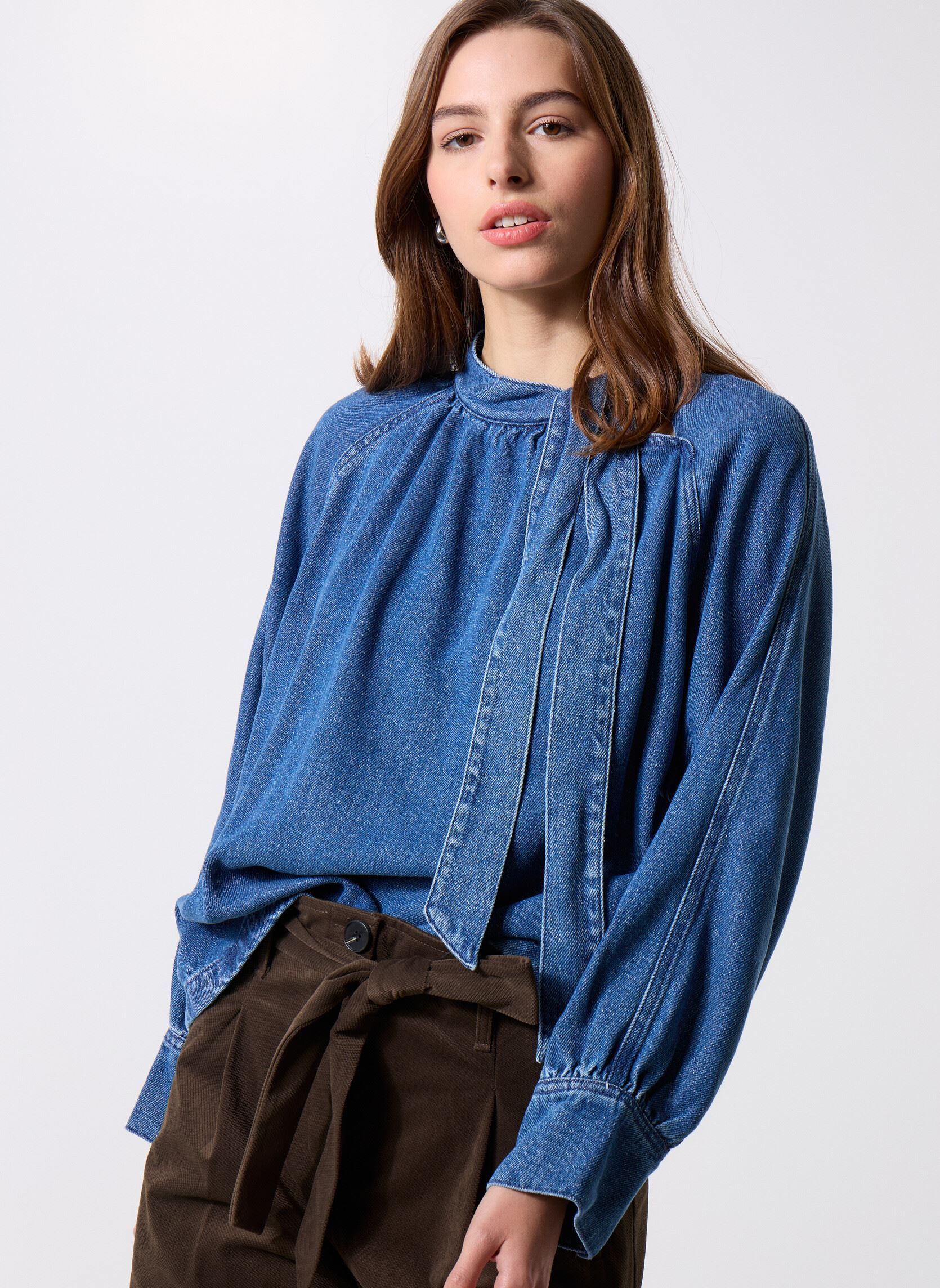Blouse ESPRIT Manches Longues Femme – Taille 36 (Bleu/Blanc)