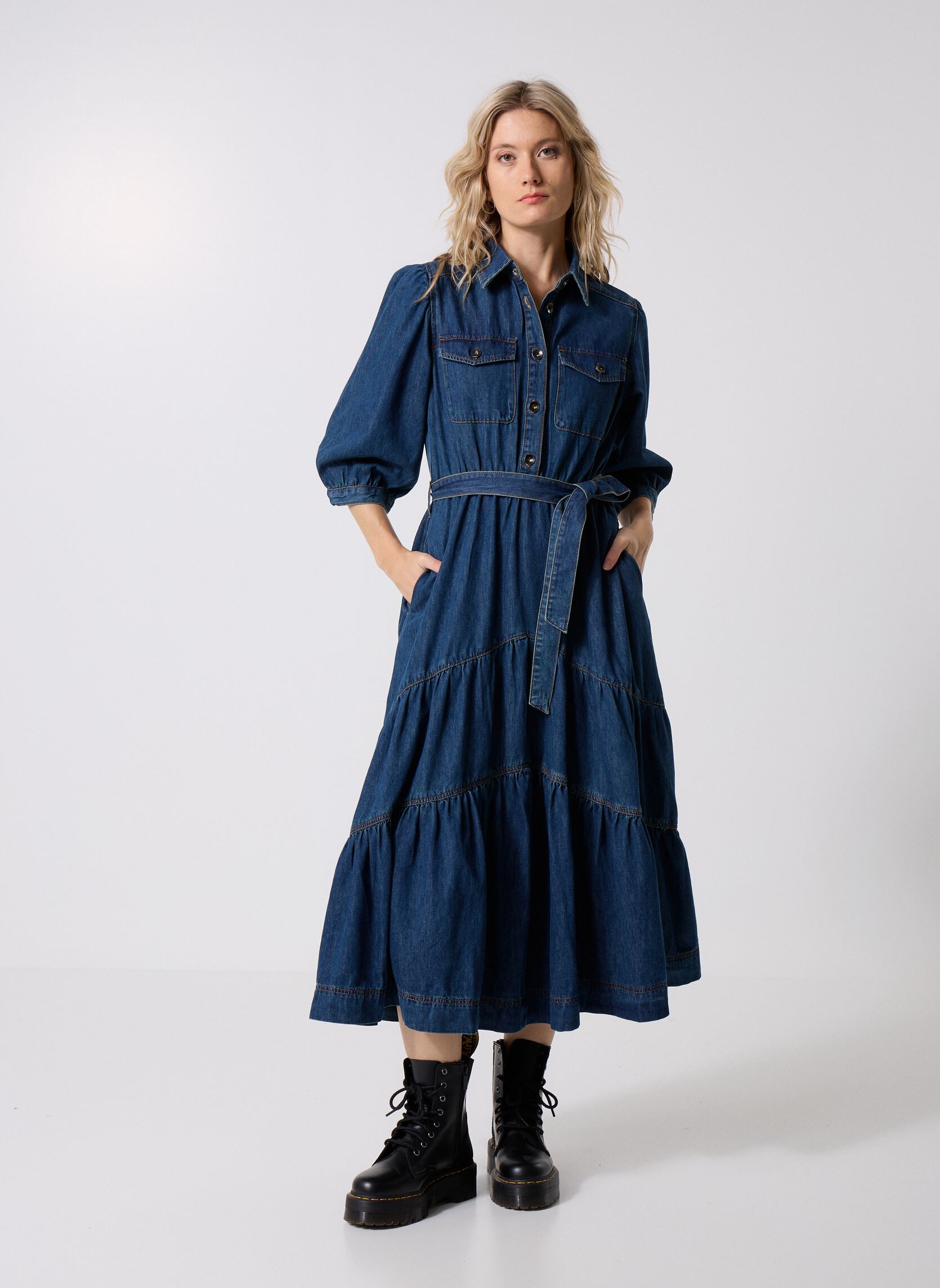 Lange Kleider Clarck damen blau Suncoo Lange Kleider Clarck damen blau BLEU JEANS