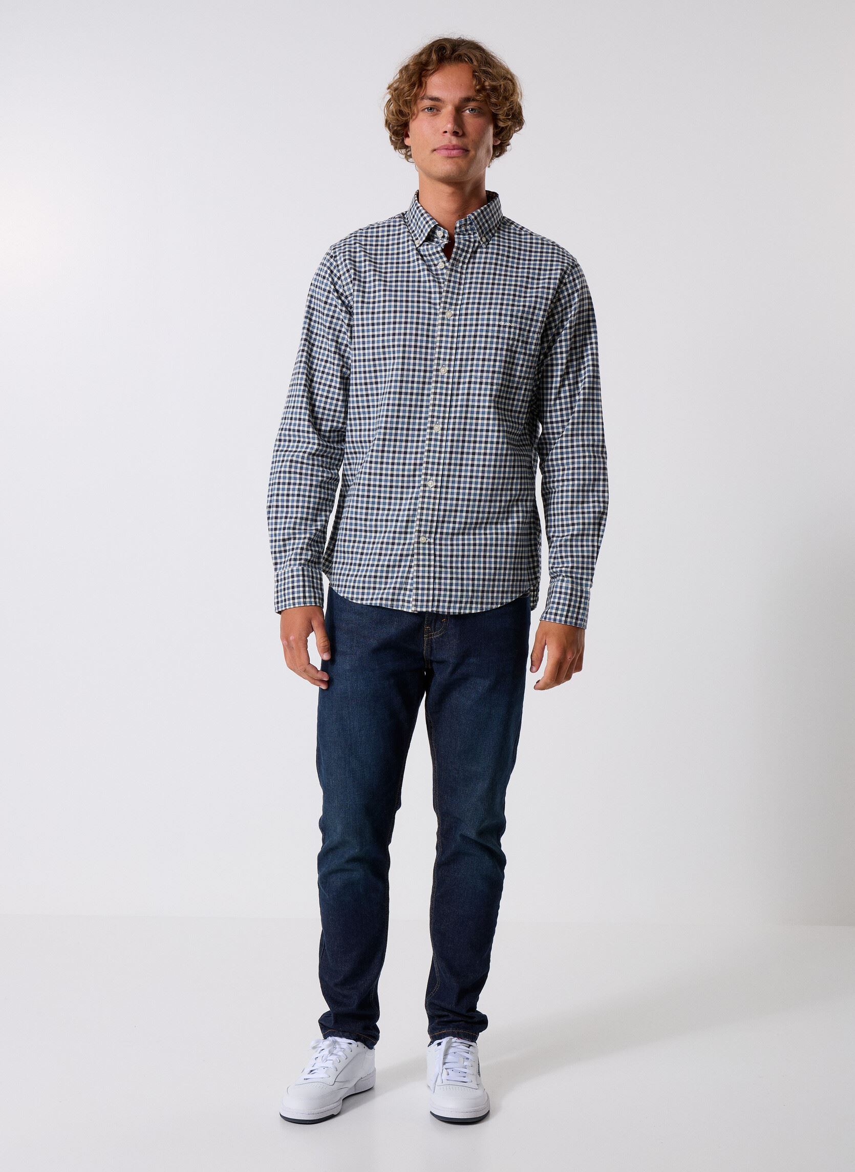 Hemden Reg Twill Gingham Shirt heren blauw GANT Hemden Reg Twill Gingham Shirt heren blauw NAVAL BLUE
