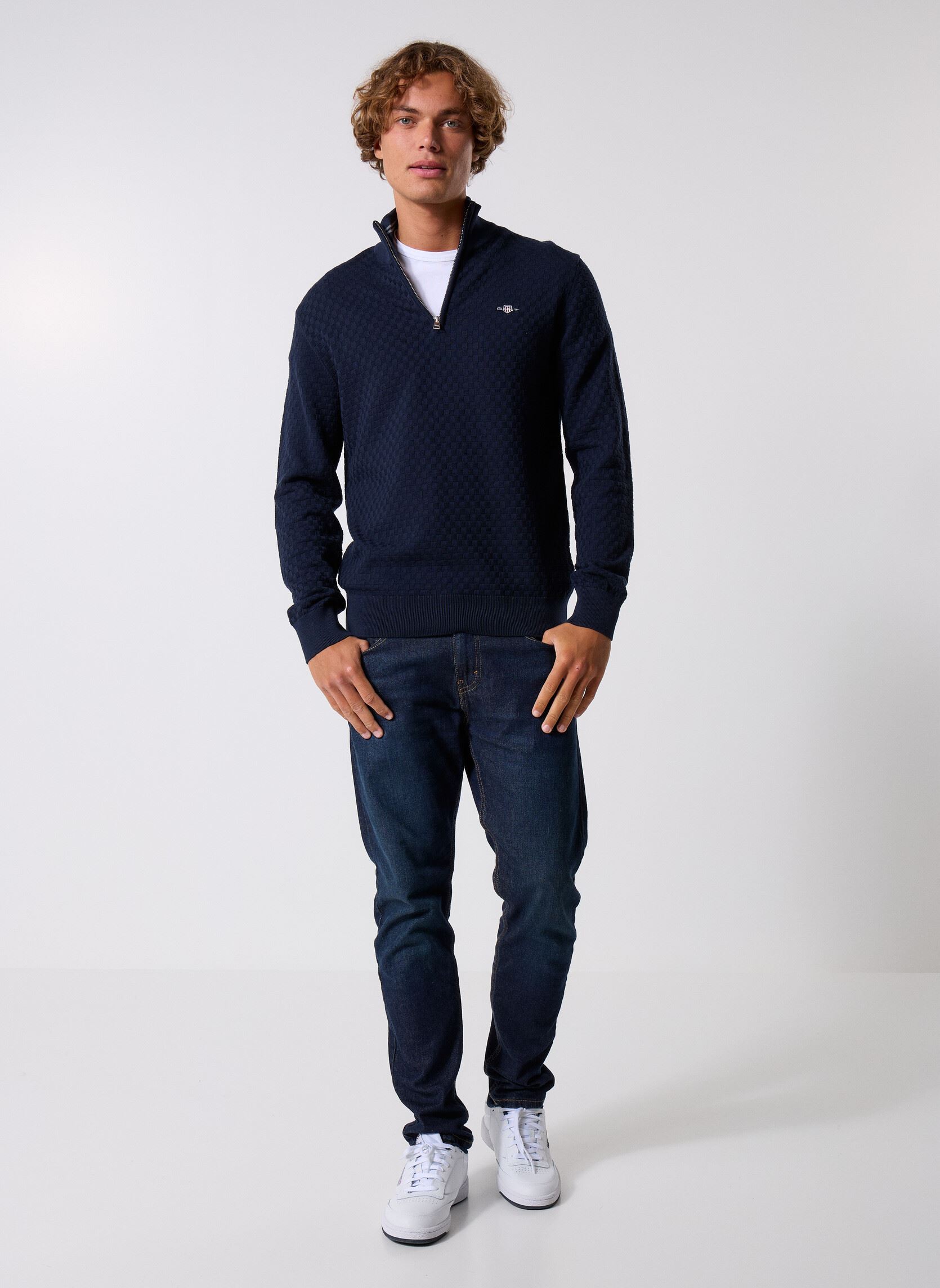 Pulls Micro Texture Hz homme bleu GANT Pulls Micro Texture Hz homme bleu EVENING BLUE