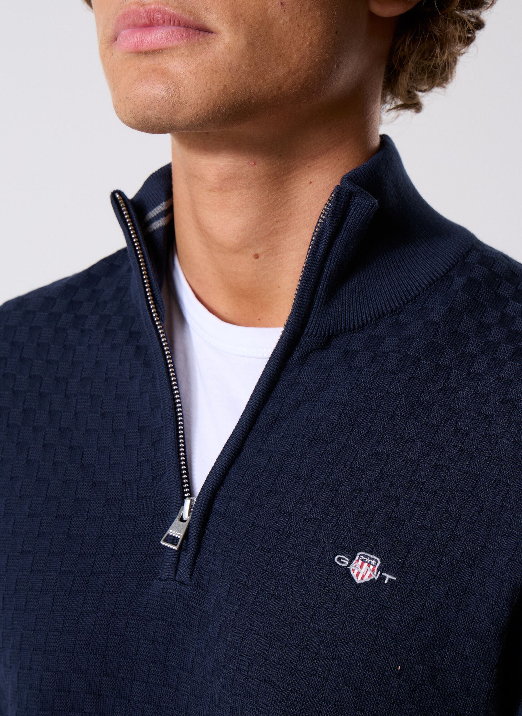 Pulls Micro Texture Hz homme bleu GANT Pulls Micro Texture Hz homme bleu EVENING BLUE