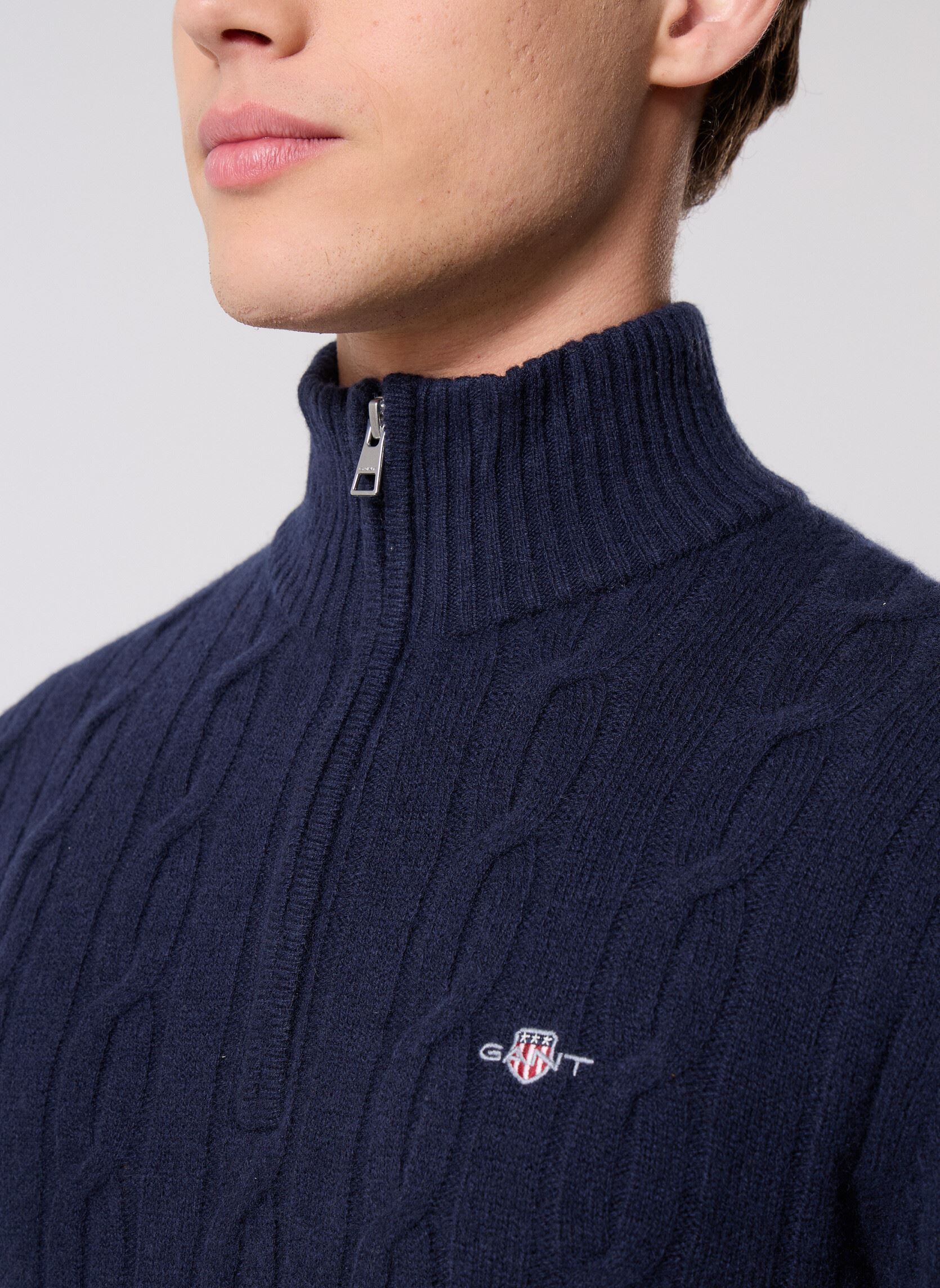 Pulls Lambswool Cable Half Zip homme bleu GANT Pulls Lambswool Cable Half Zip homme bleu EVENING BLUE