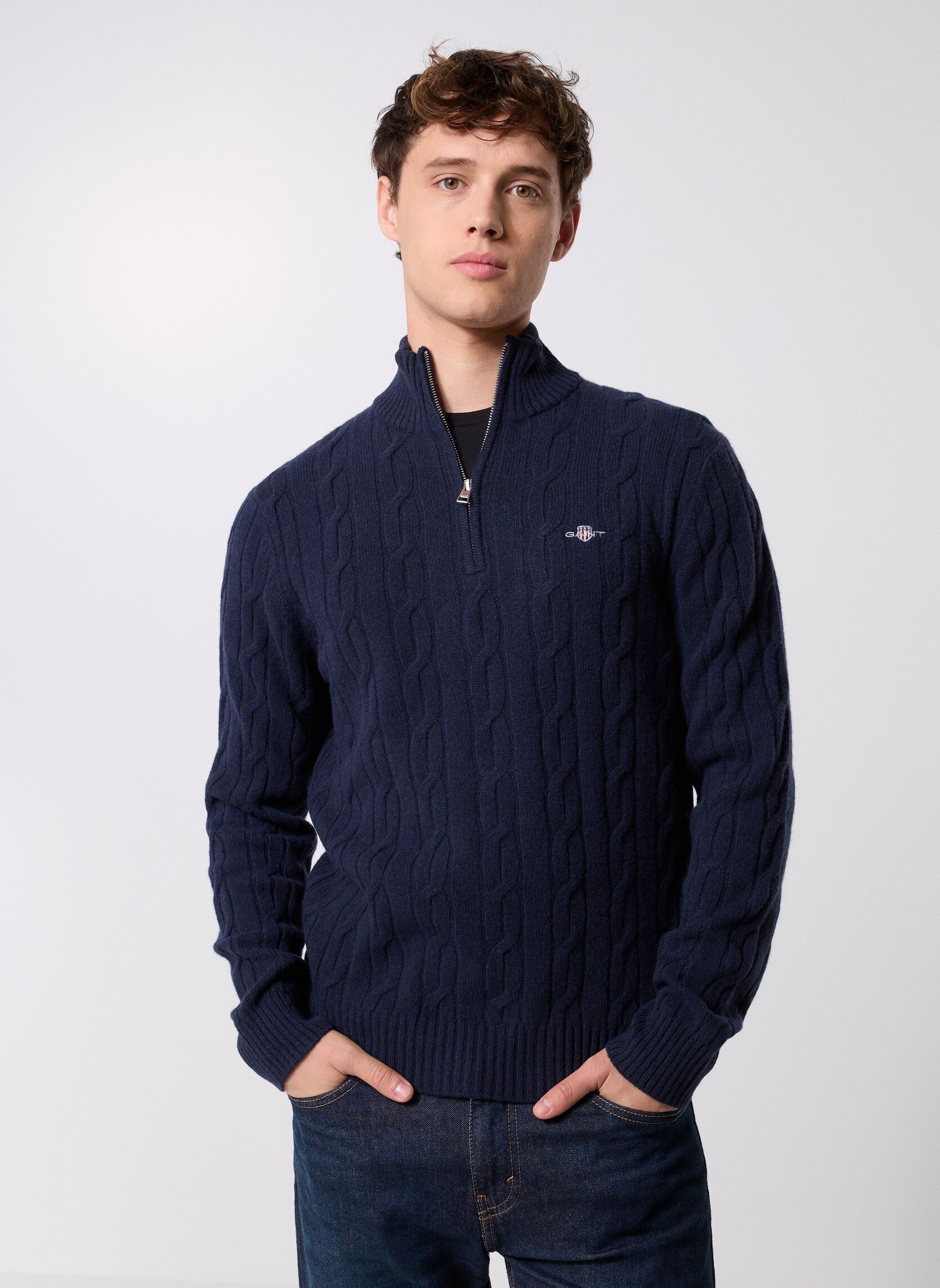 Pull Gant Halfzip Laine D'Agneau Sweater Cable EU - vue 2