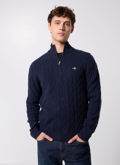 GANT Pulls Lambswool Cable Half Zip homme bleu